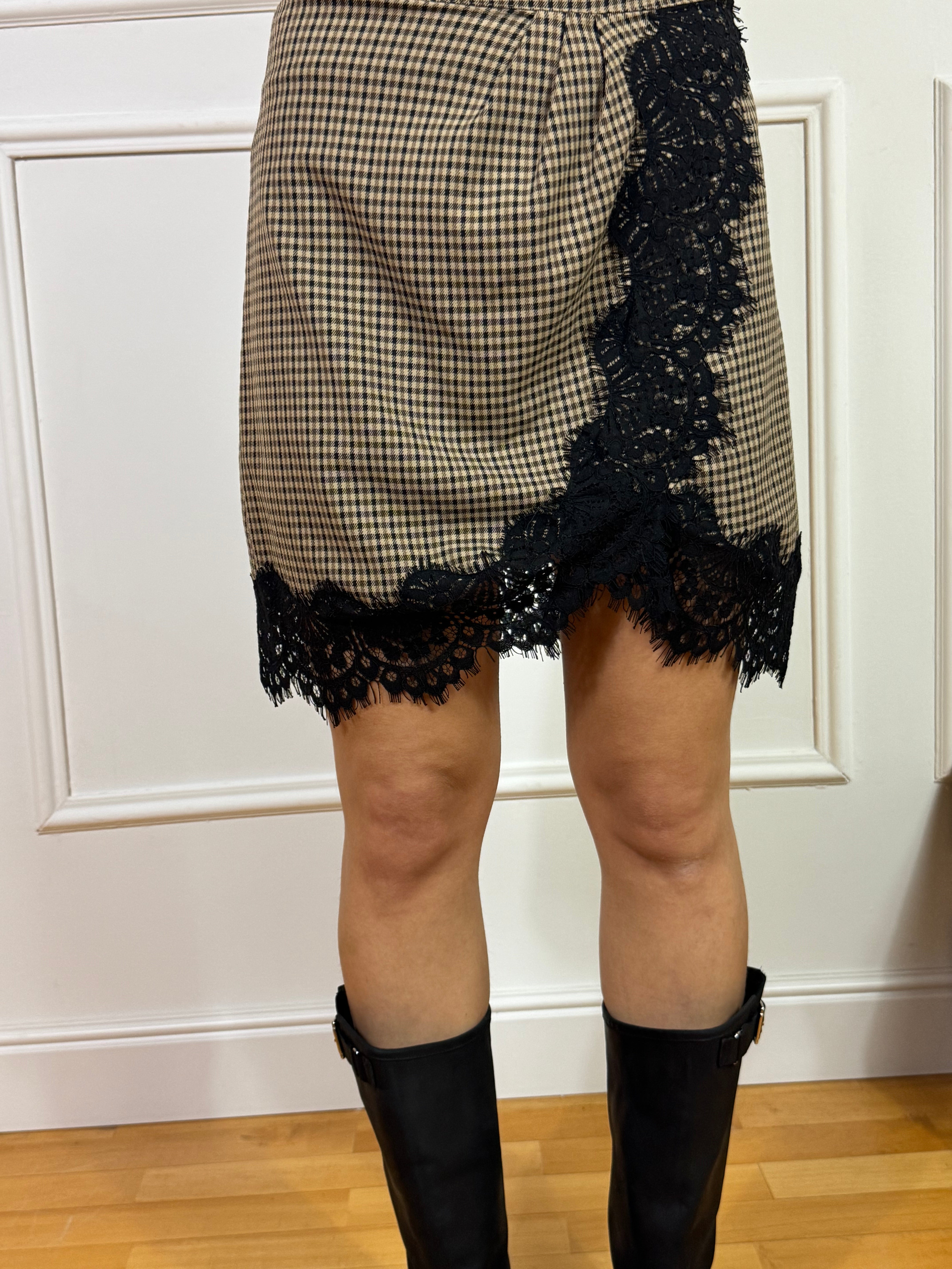 Gonna corta Kontatto quadrettini vichy con pizzo