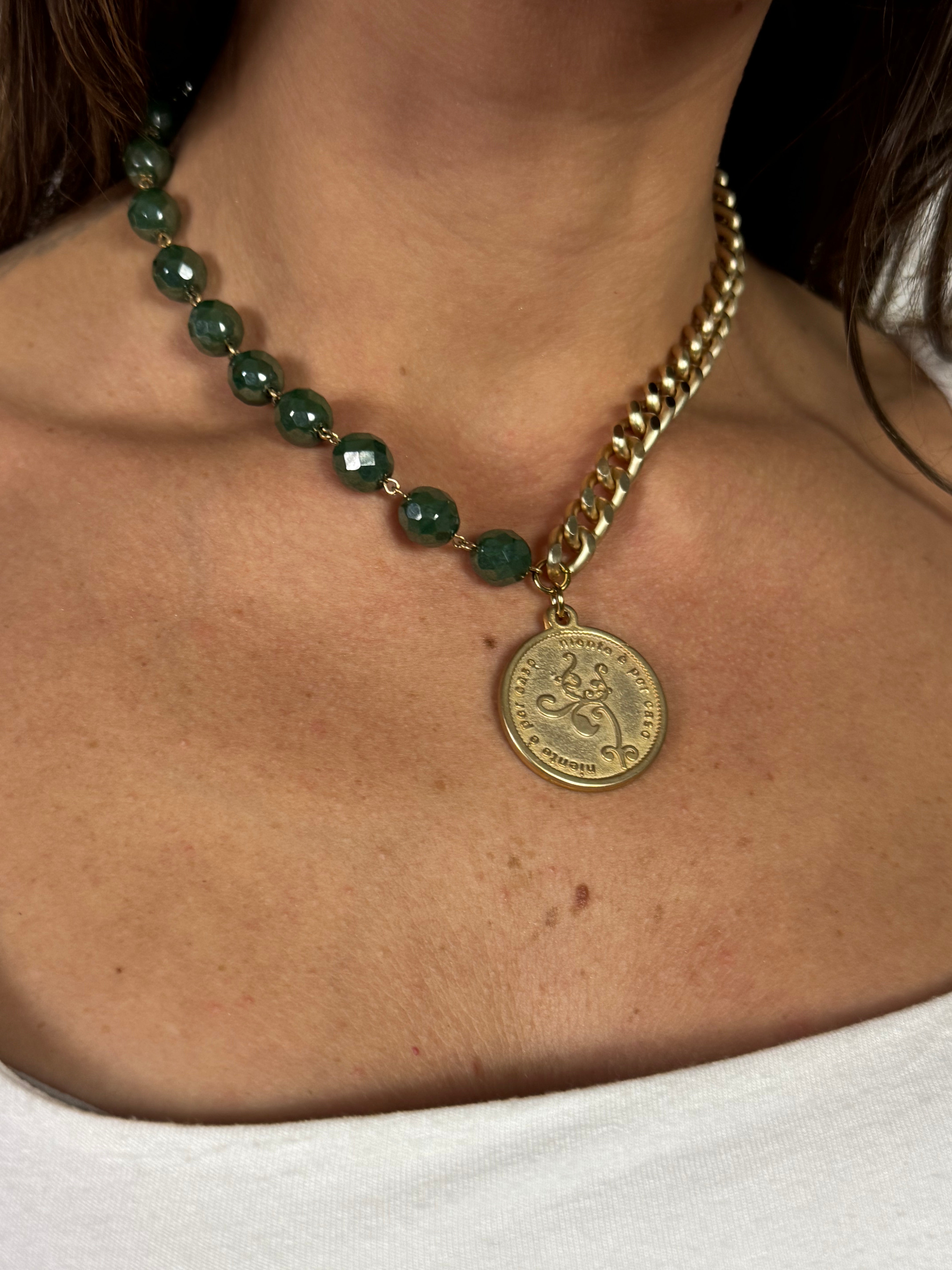 Collana / Bracciale FRANCESCA CORTA Momi - ORO - MEDAGLIA - VERDE SMERALDO