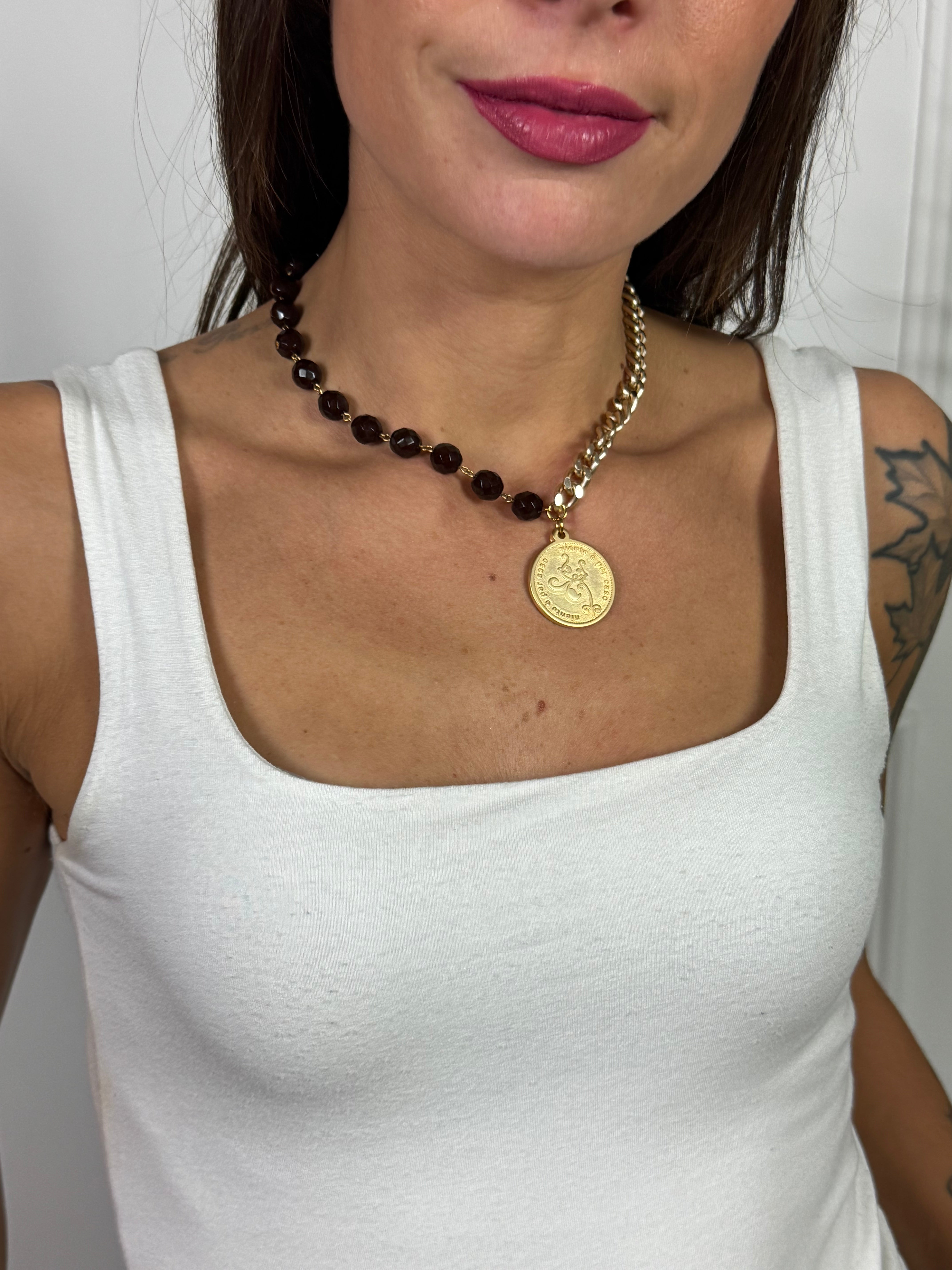 Collana / Bracciale FRANCESCA CORTA Momi - ORO - MEDAGLIA - BORDEAUX