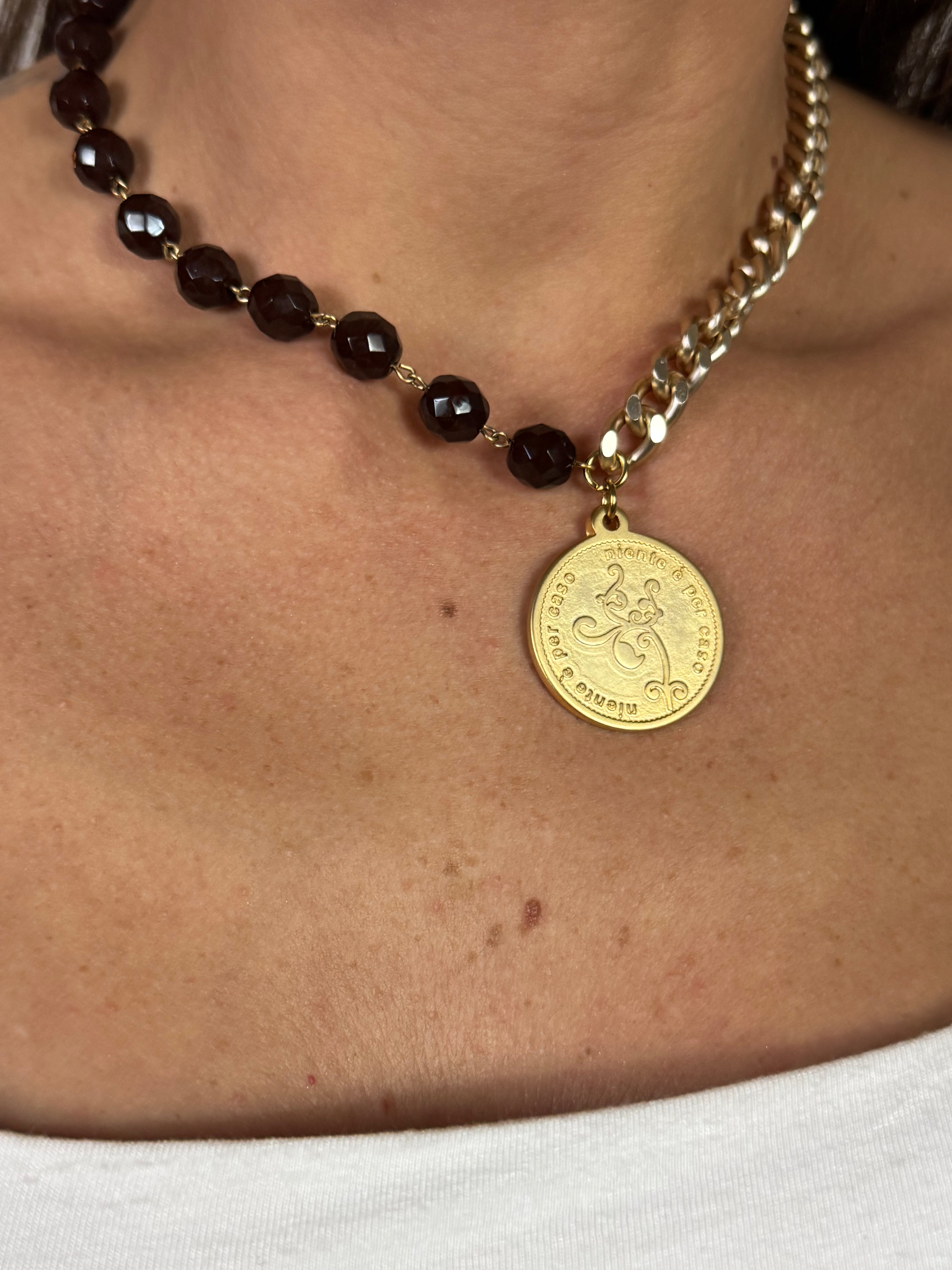 Collana / Bracciale FRANCESCA CORTA Momi - ORO - MEDAGLIA - BORDEAUX
