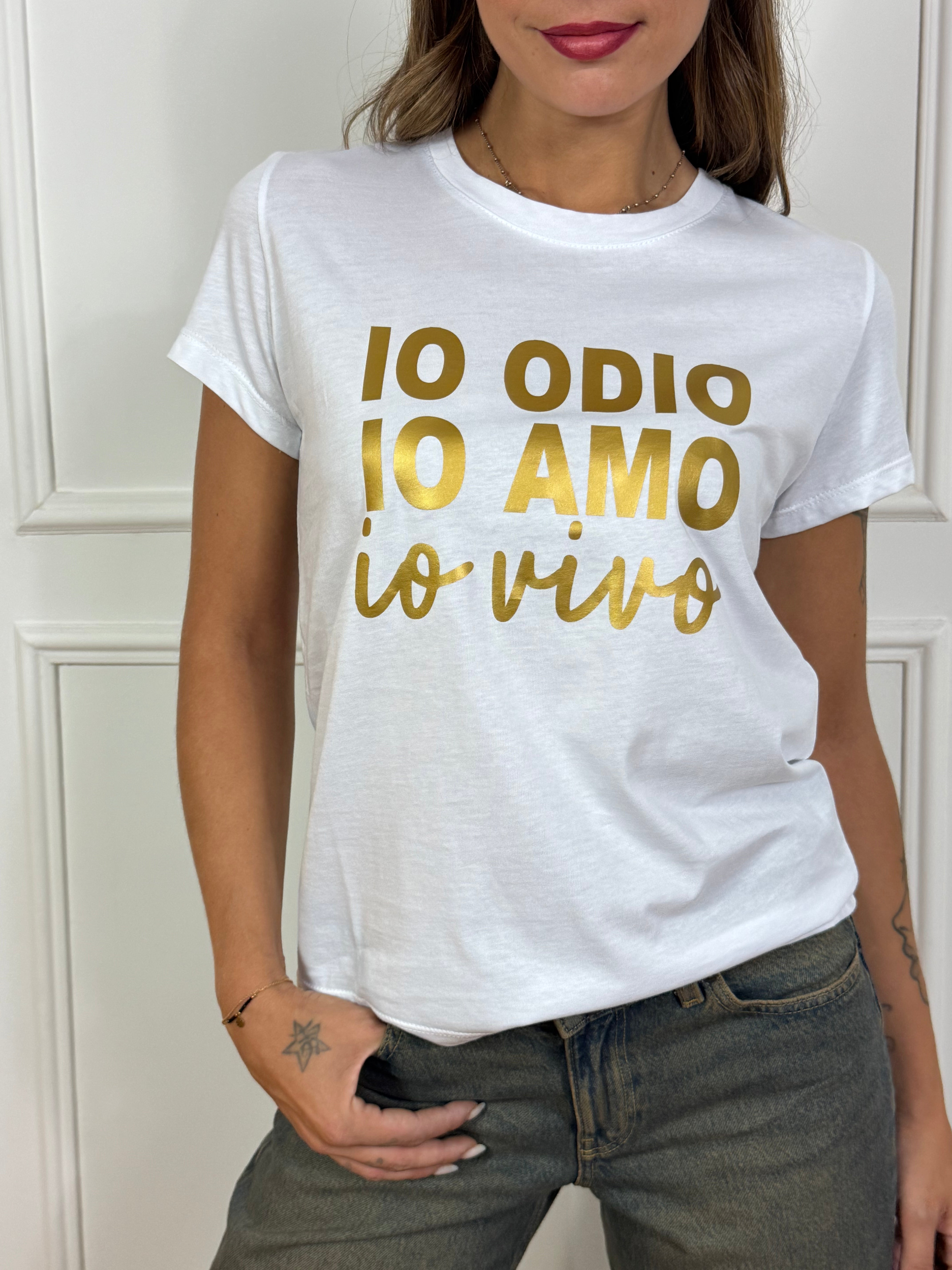 T-shirt con stampa scritta Susy Mix IO ODIO IO AMO IO VIVO