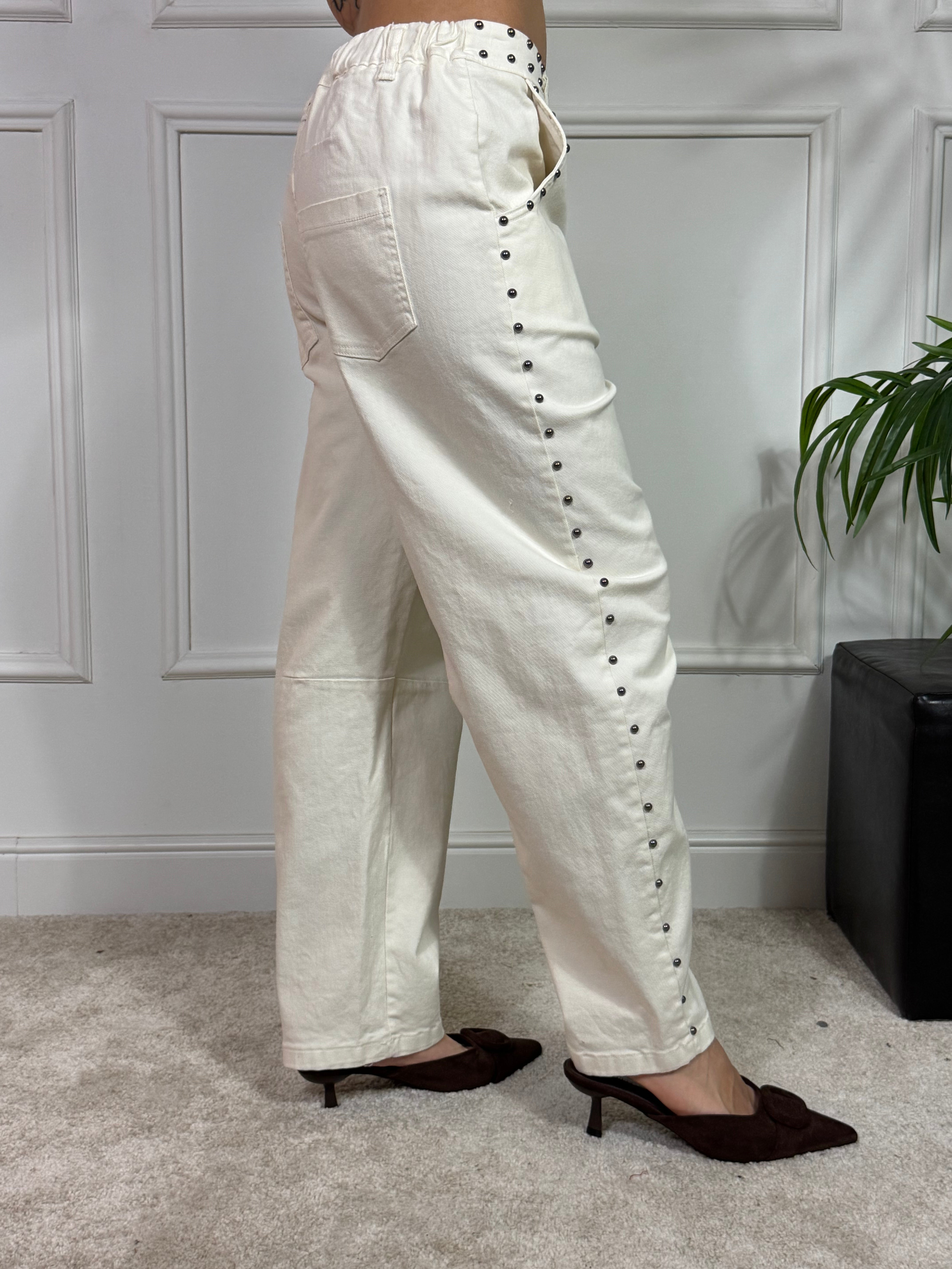 Jeans pantalone Kontatto AVORIO CON BORCHIE TONDE