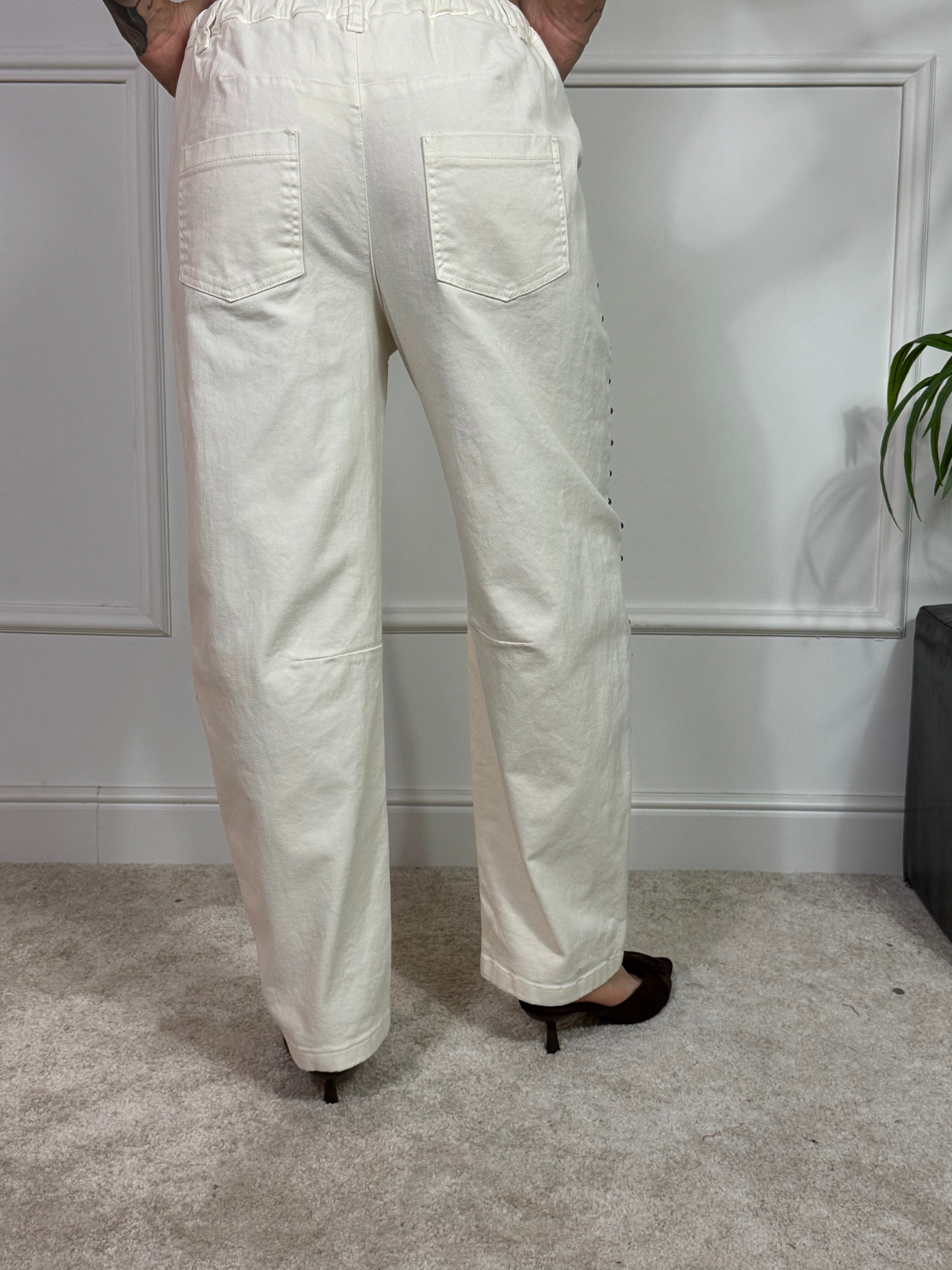 Jeans pantalone Kontatto AVORIO CON BORCHIE TONDE
