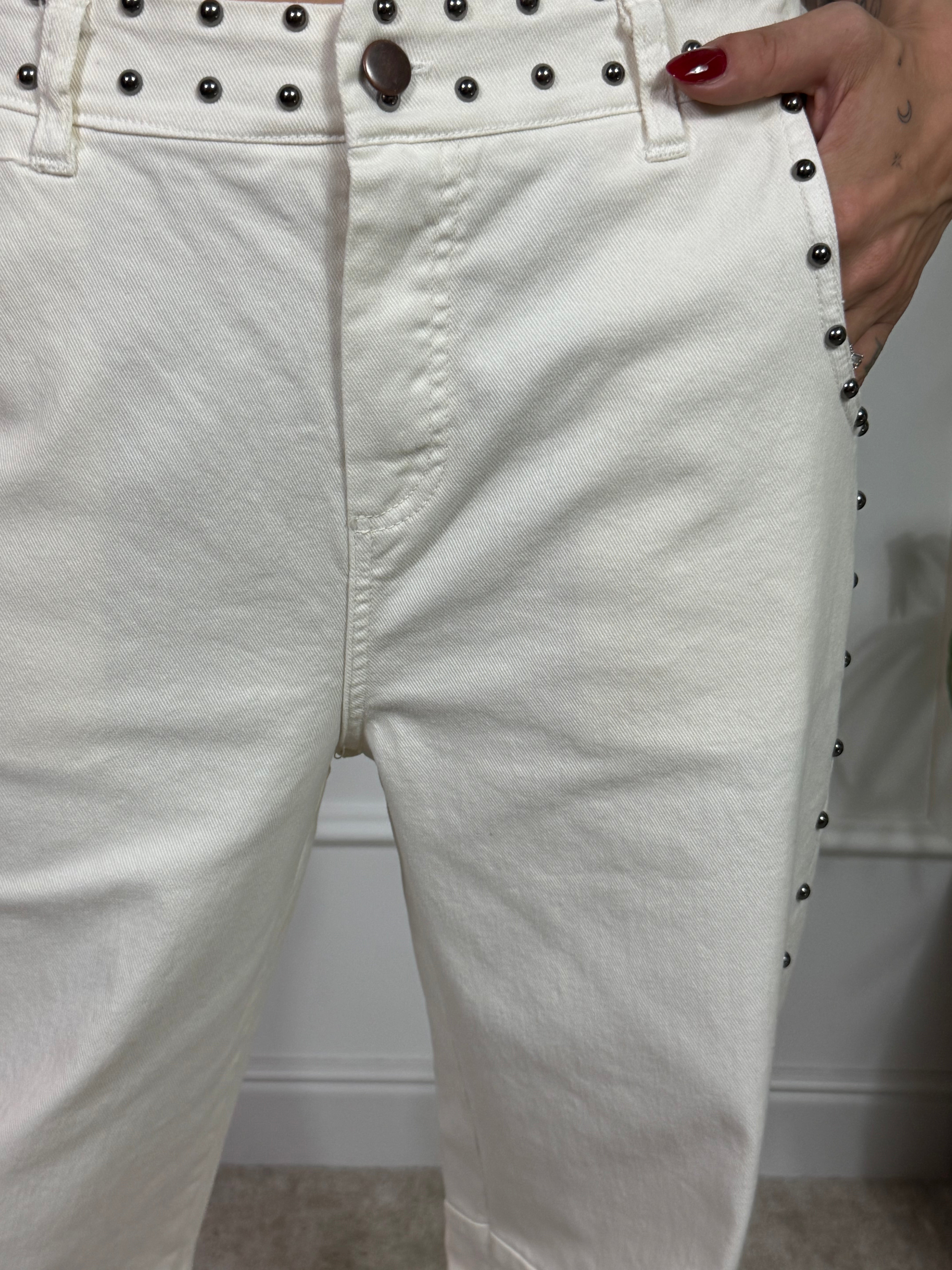 Jeans pantalone Kontatto AVORIO CON BORCHIE TONDE