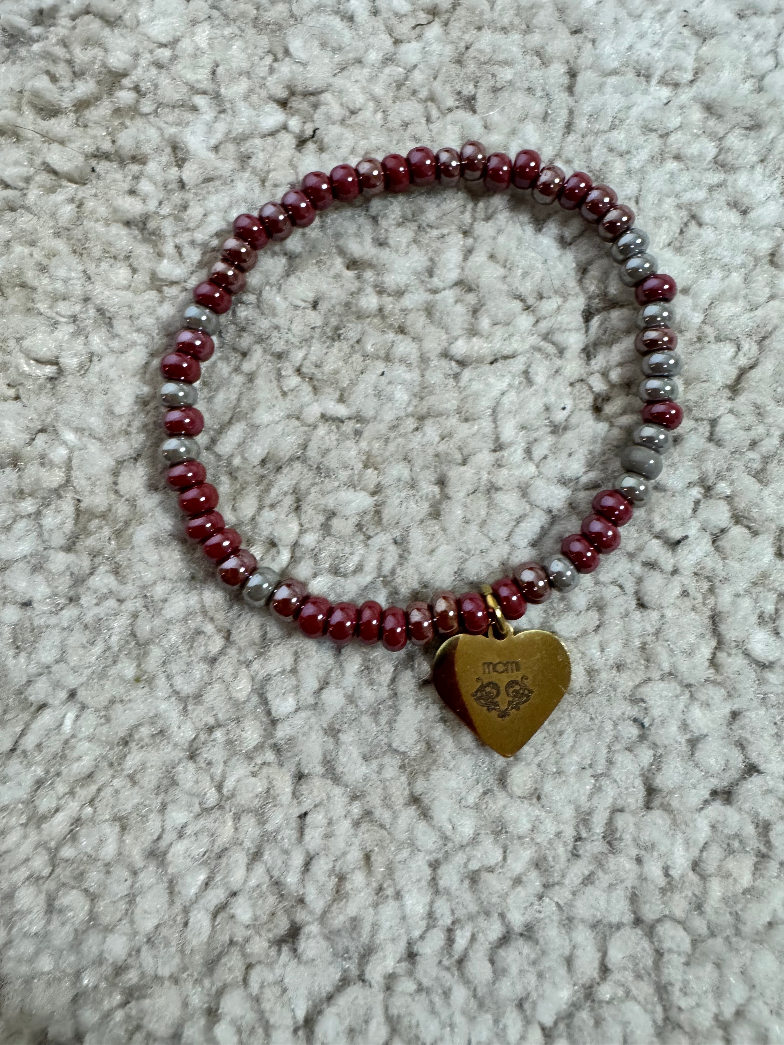 Bracciale sottile Momi ciondolo CUORE - VINO - GRIGIO