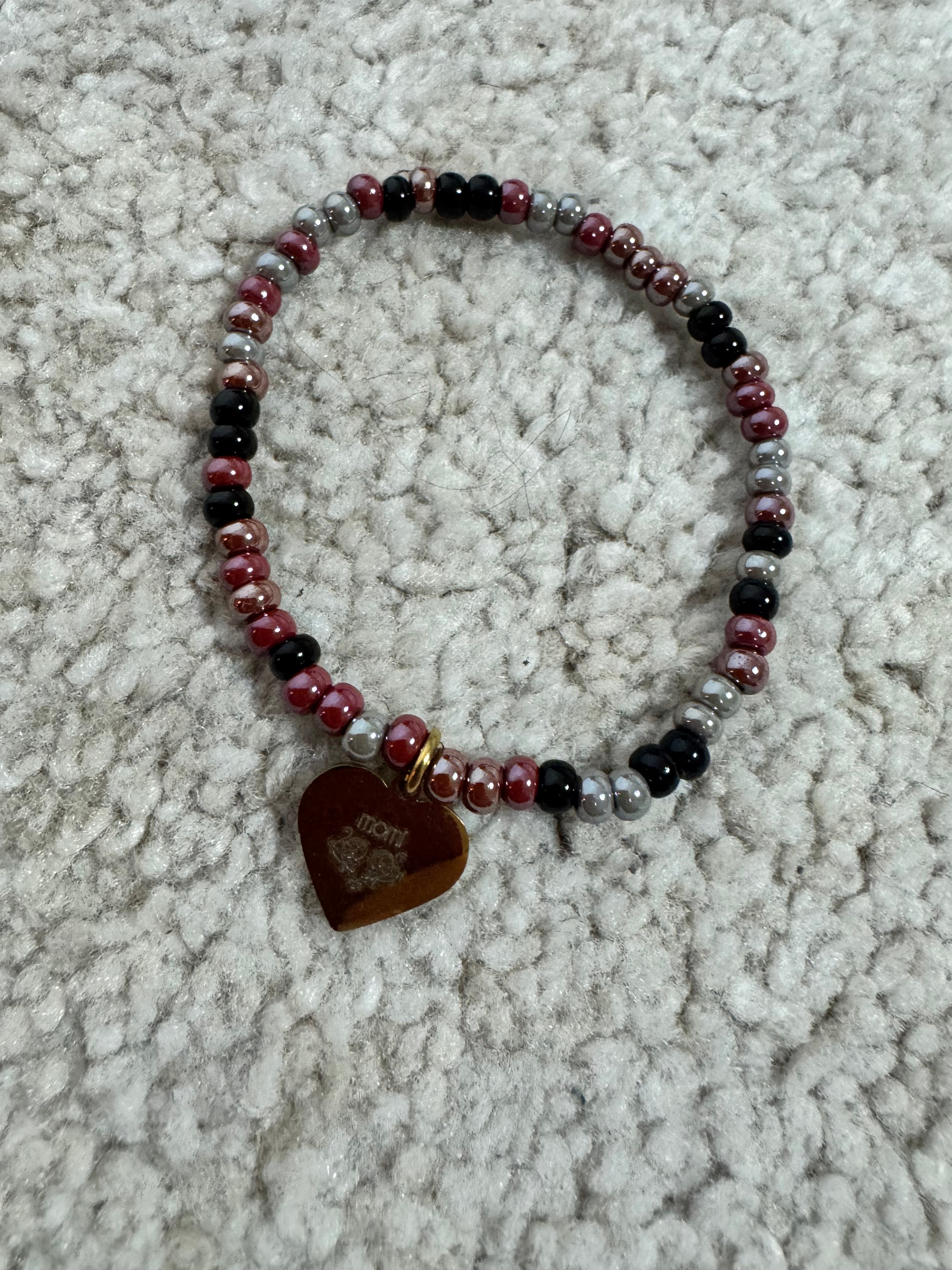 Bracciale sottile Momi ciondolo CUORE - VINO-NERO-GRIGIO