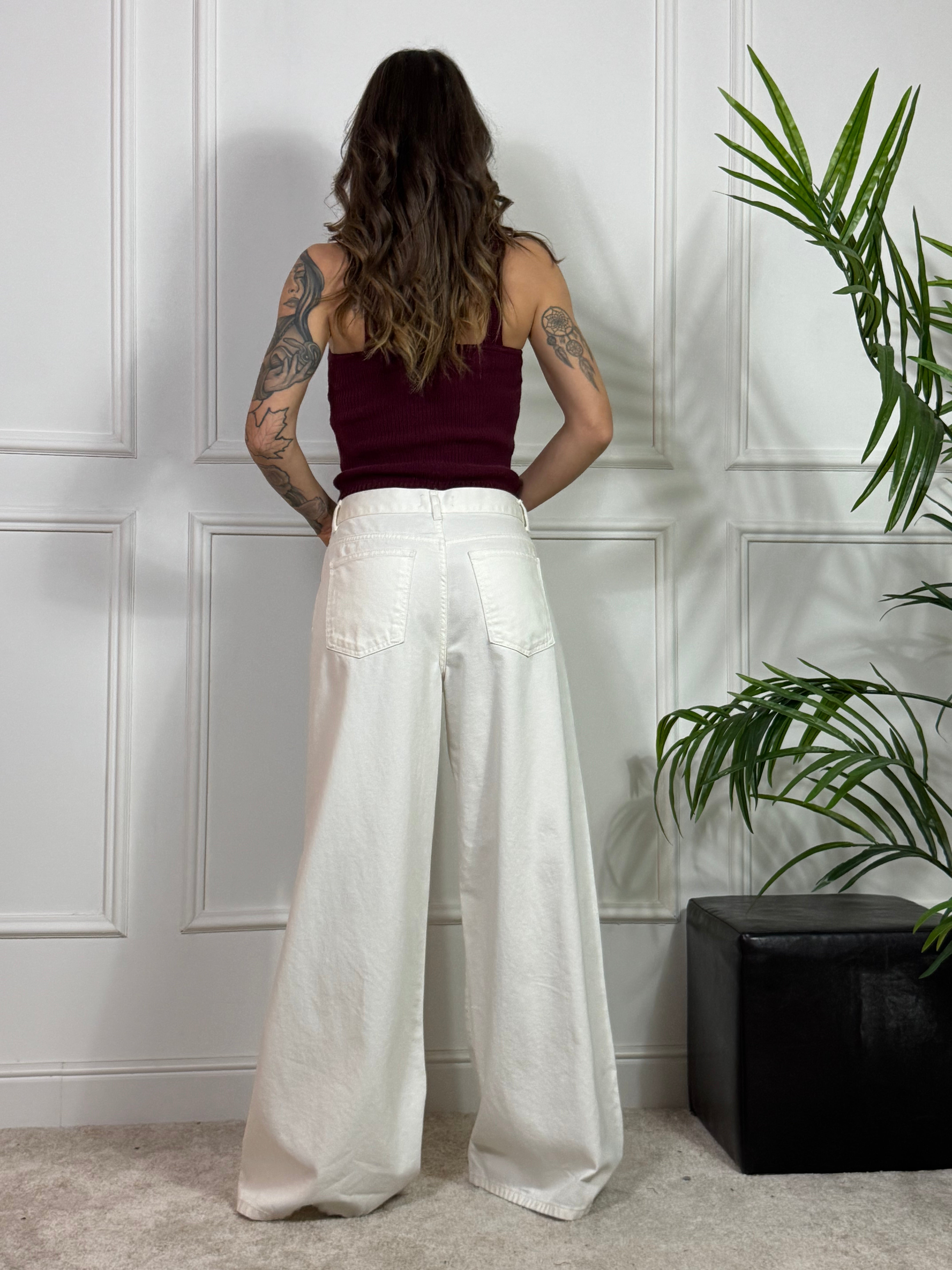 Jeans pantalone a PALAZZO Kontatto MAXI RICAMI COLORATI