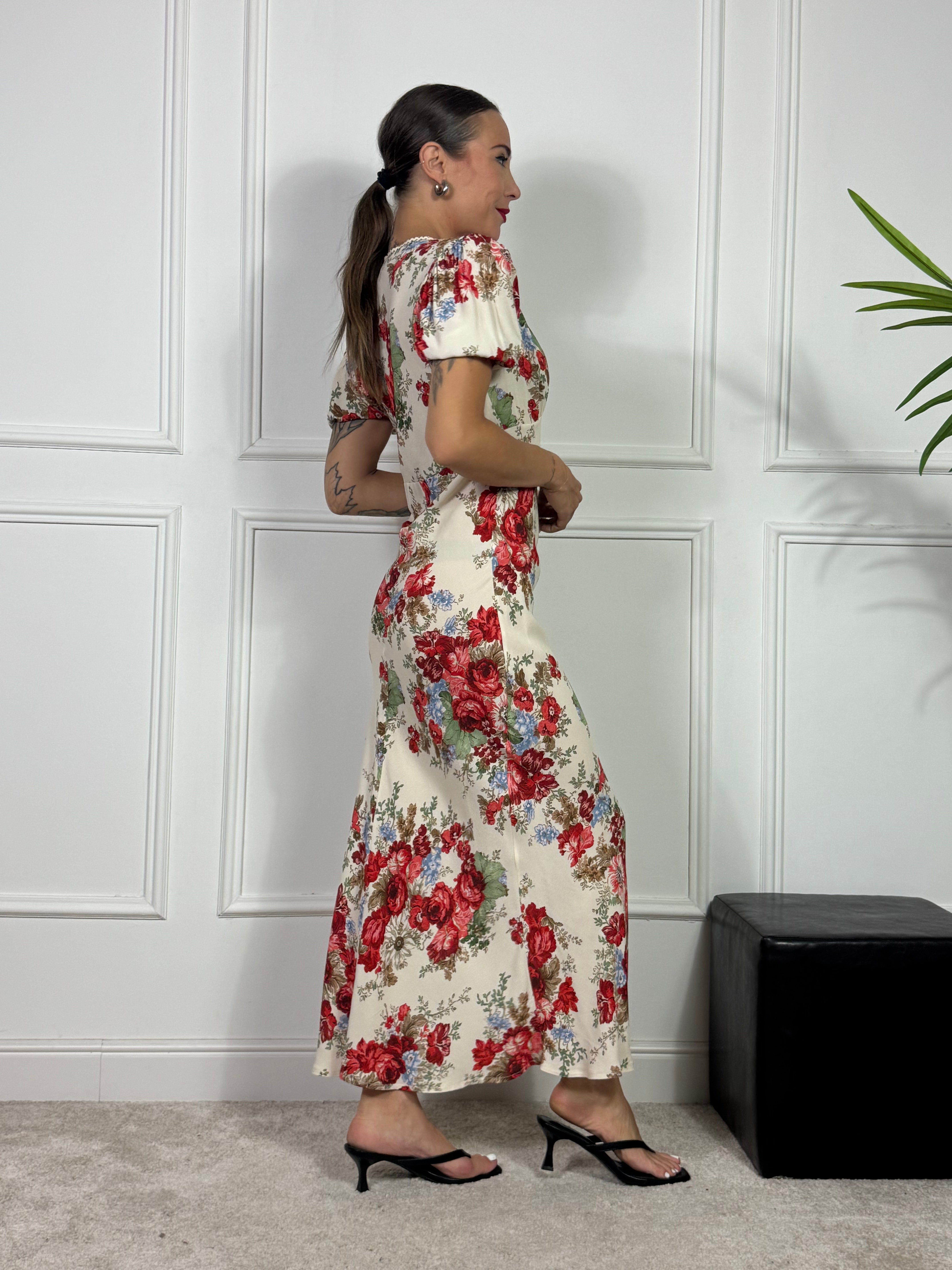 Abito LUNGO Kikisix manica corta stampa ROSE ROSSE