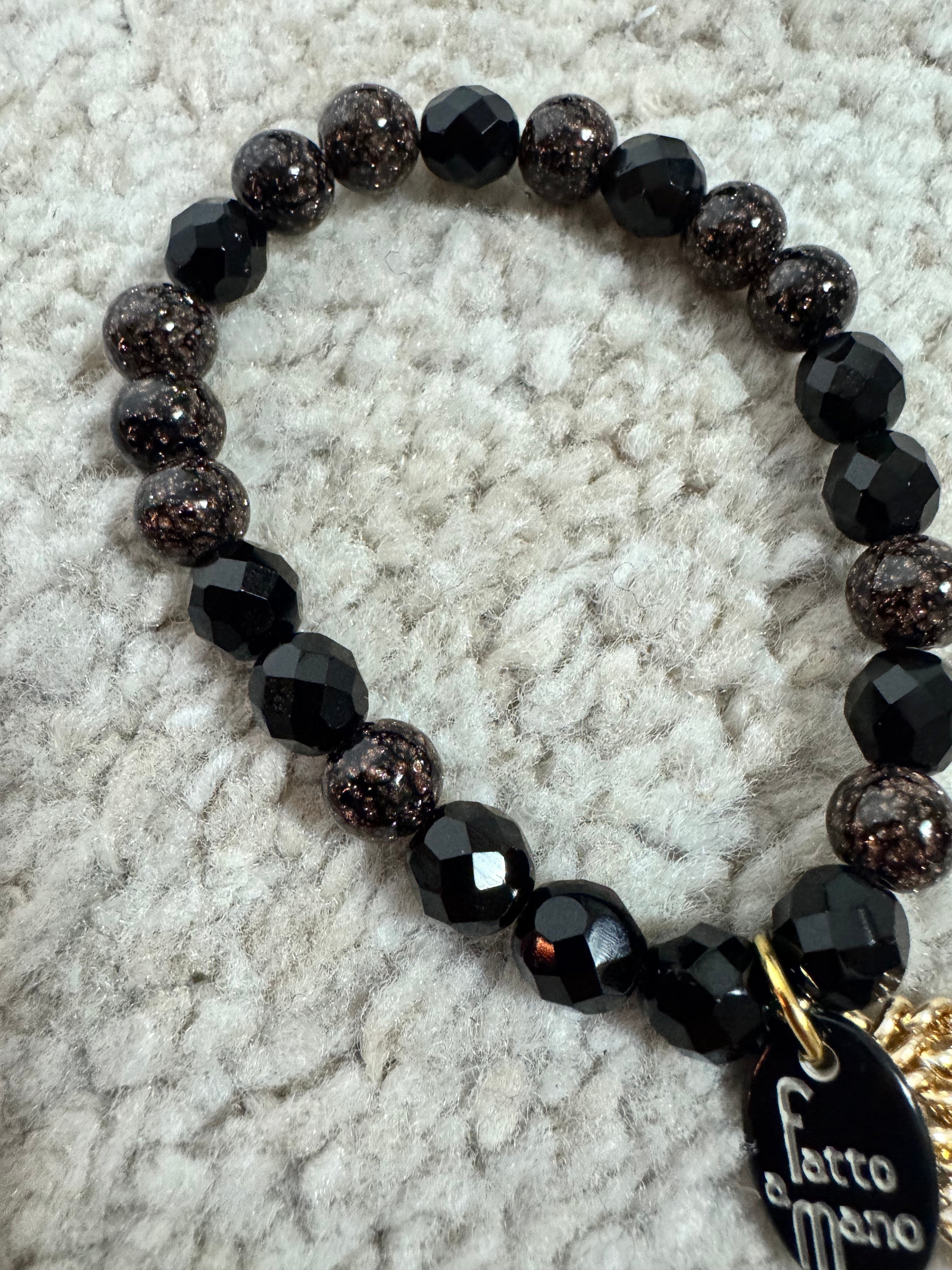 BRACCIALE Momi - FRANGE - PERLE BRONZO CRISTALLI NERO