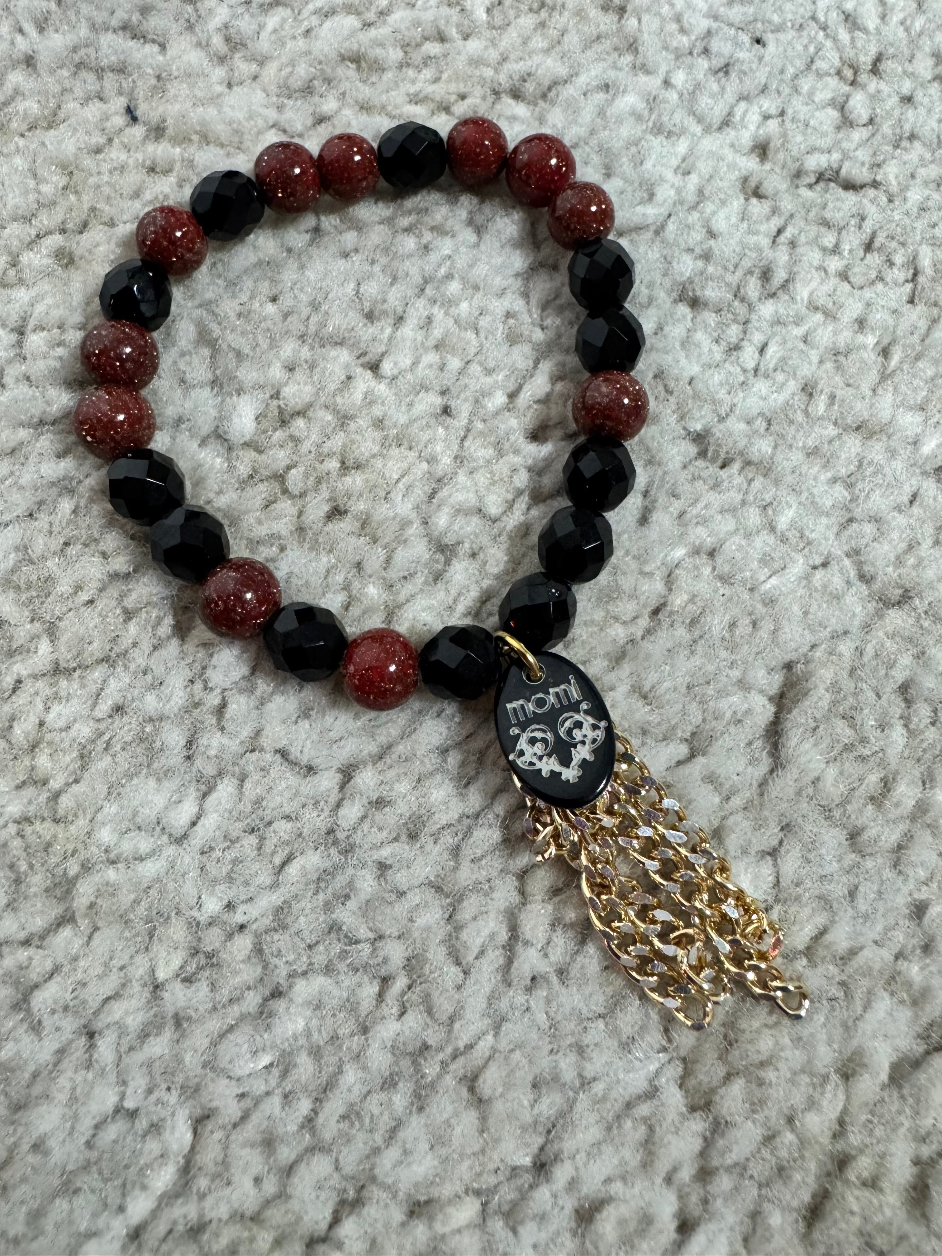 BRACCIALE Momi - FRANGE - PERLE ROSSO CRISTALLI NERO