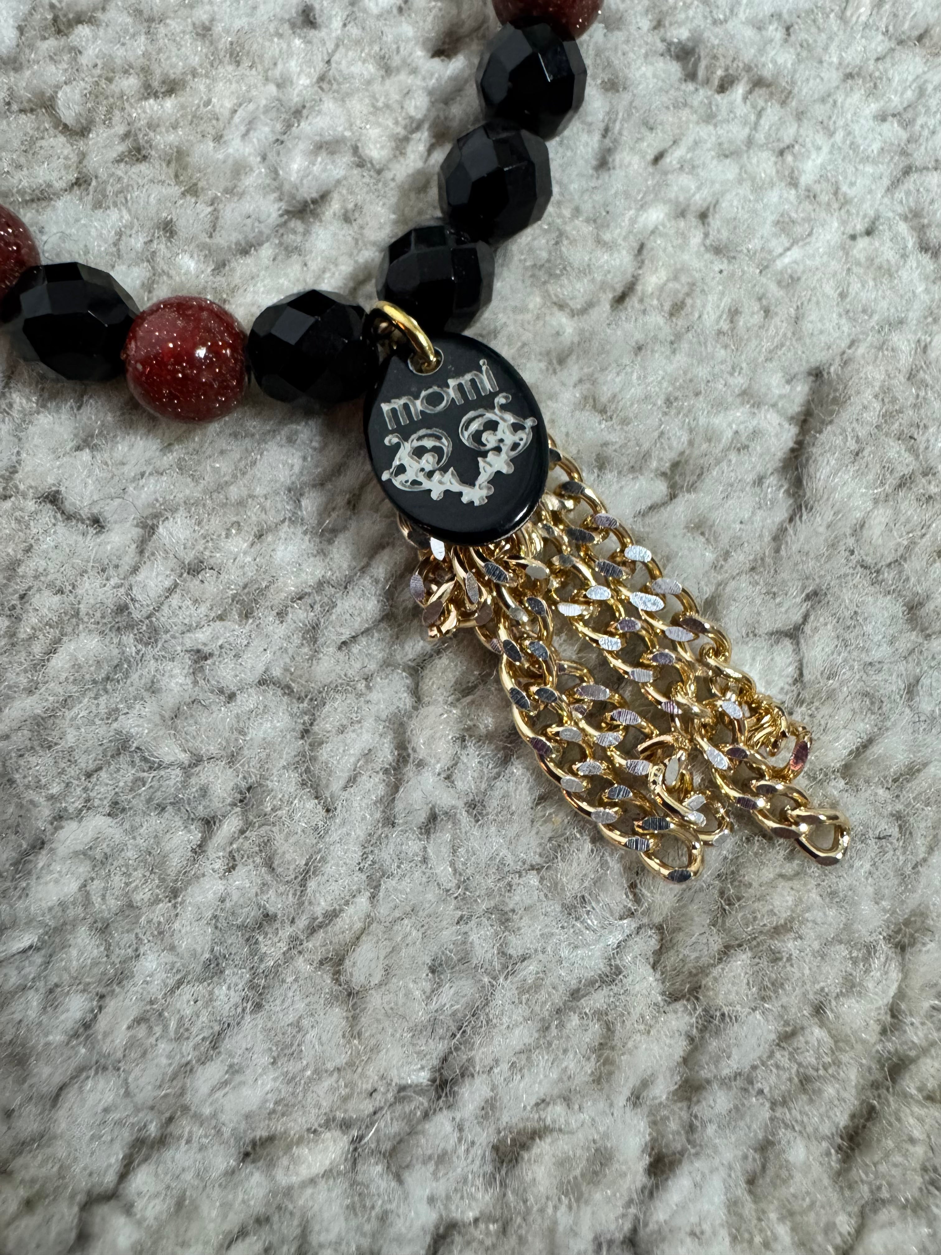 BRACCIALE Momi - FRANGE - PERLE ROSSO CRISTALLI NERO