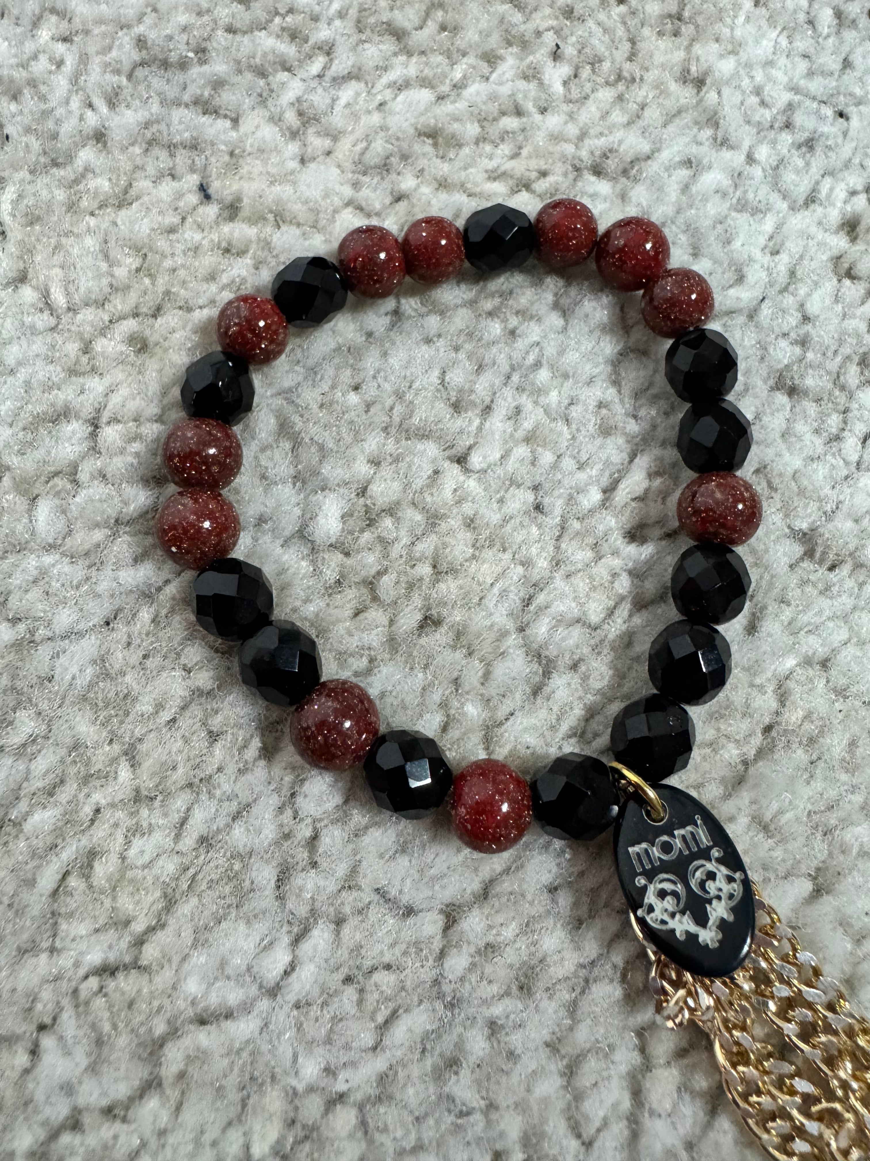BRACCIALE Momi - FRANGE - PERLE ROSSO CRISTALLI NERO
