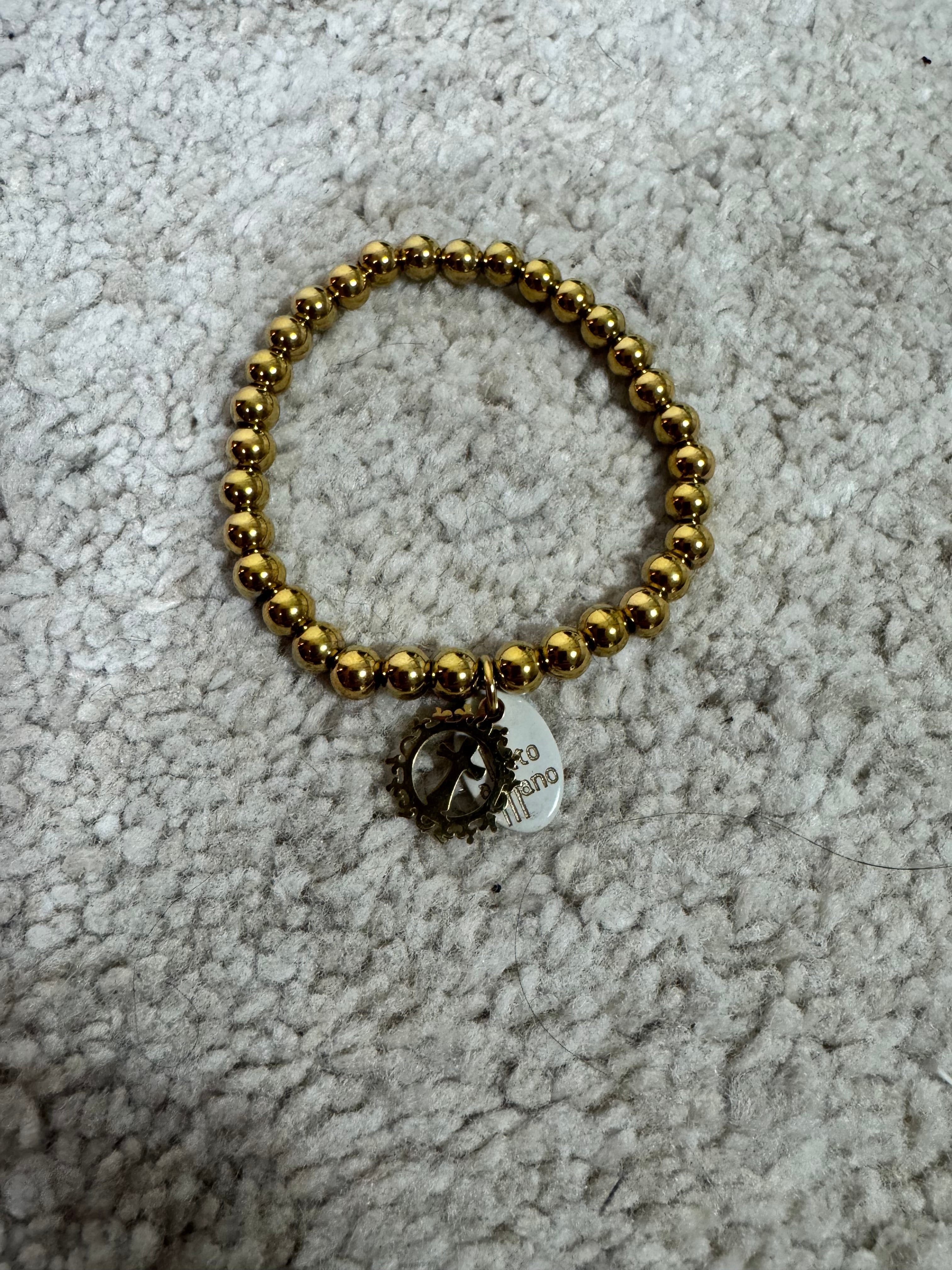 Bracciale perle oro LUCIDO - ciondolo CROCE