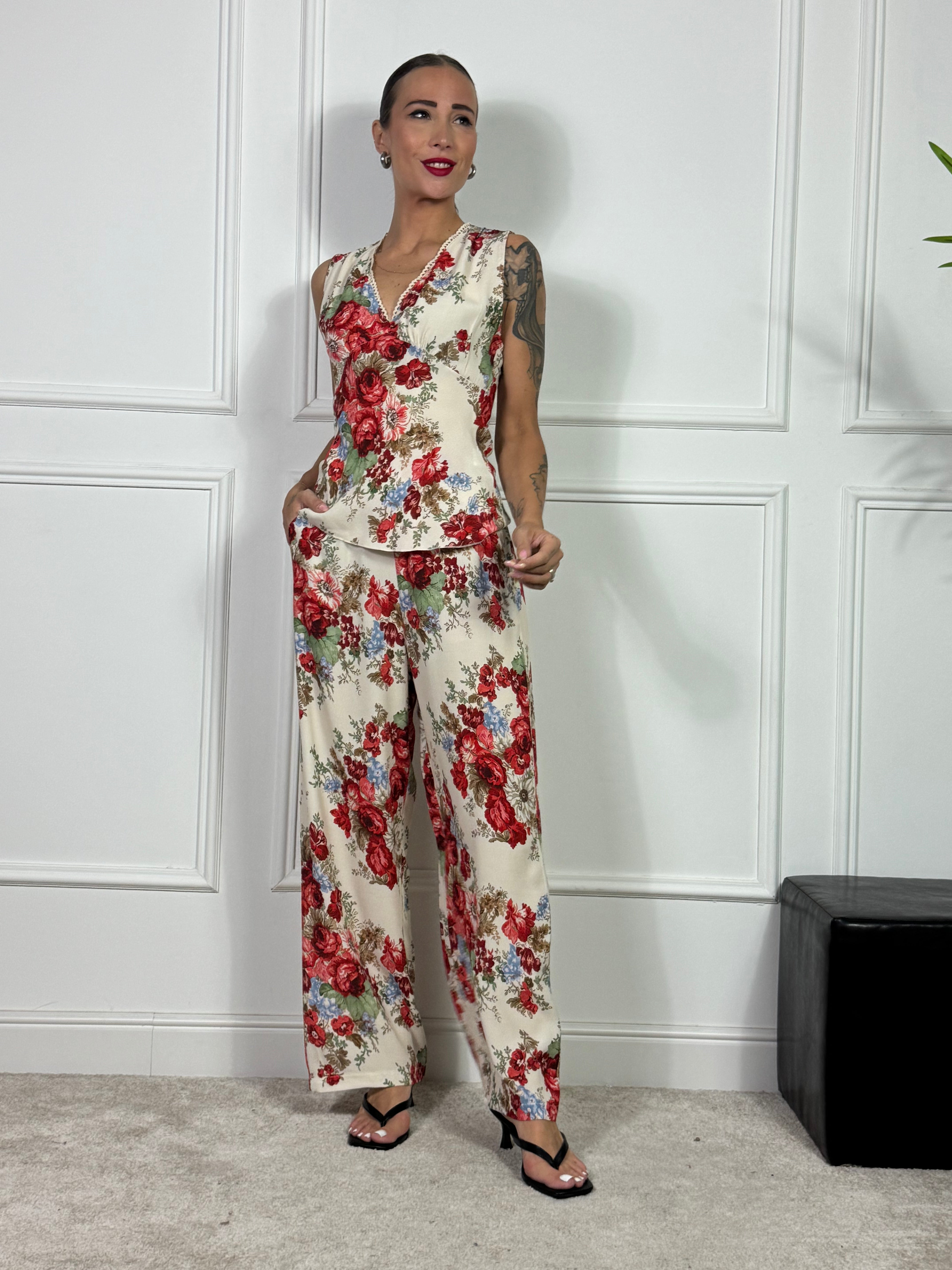 Pantalone Kikisix stampa ROSE ROSSE