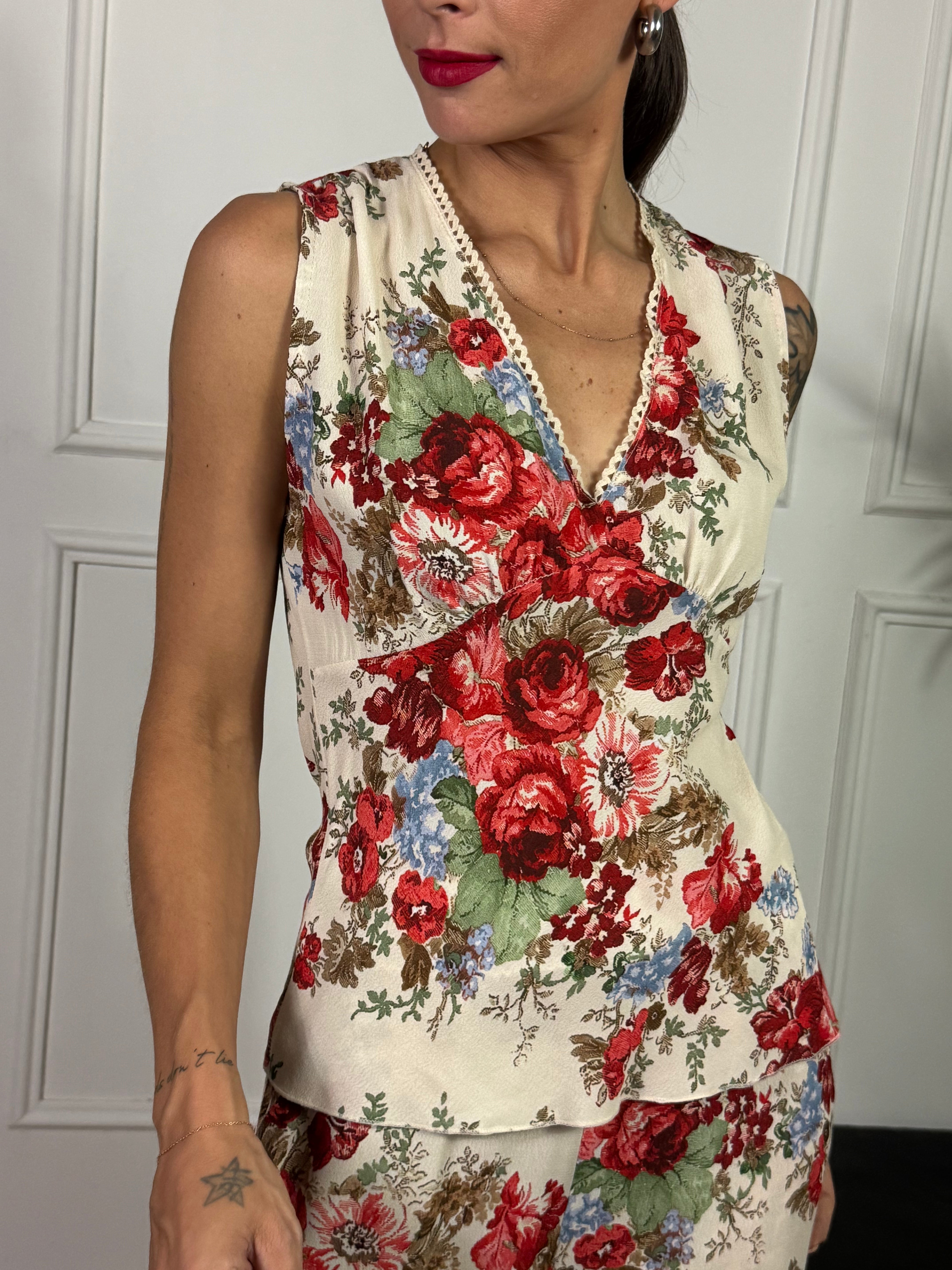 TOP Kikisix stampa ROSE ROSSE