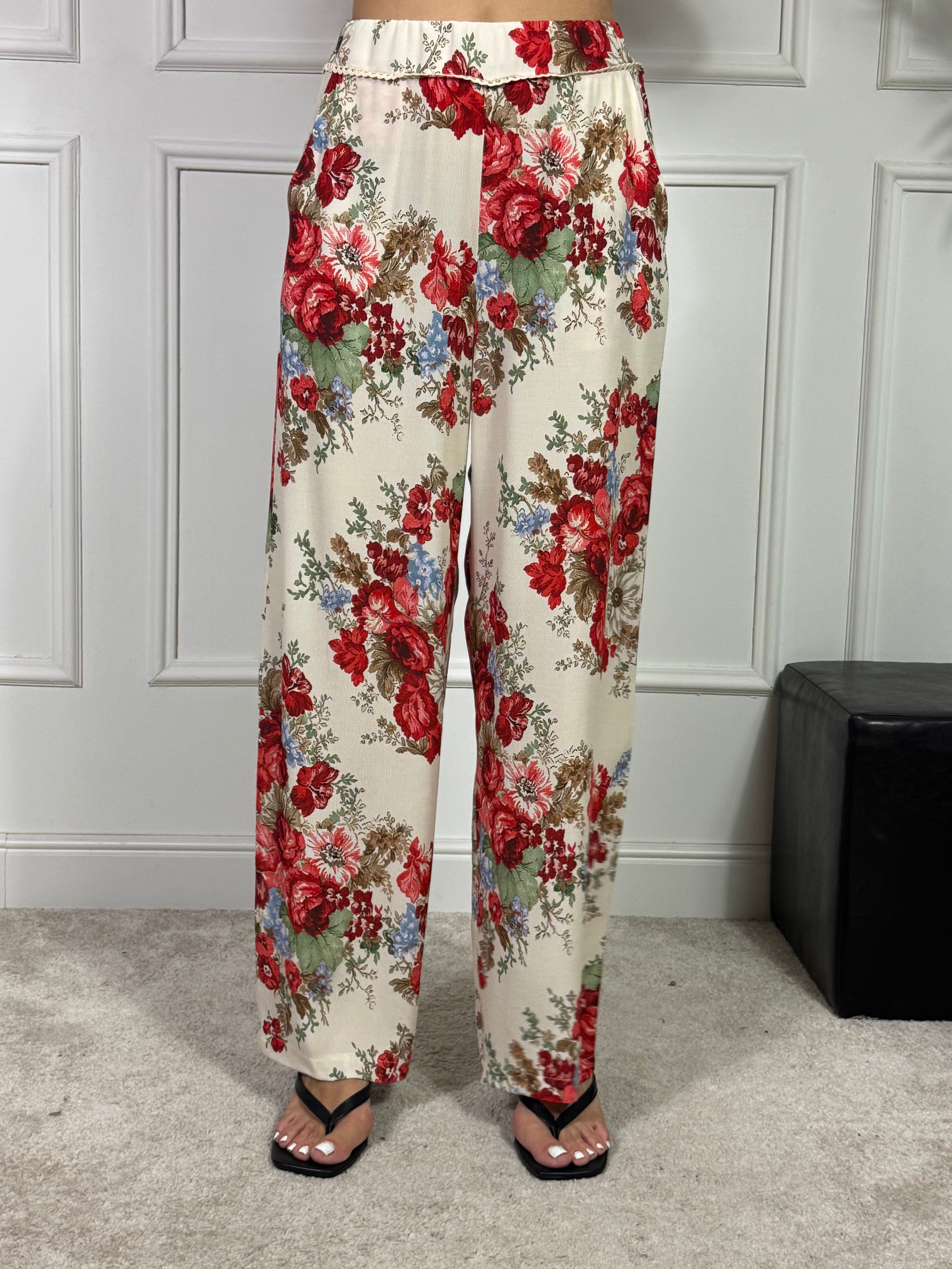 Pantalone Kikisix stampa ROSE ROSSE