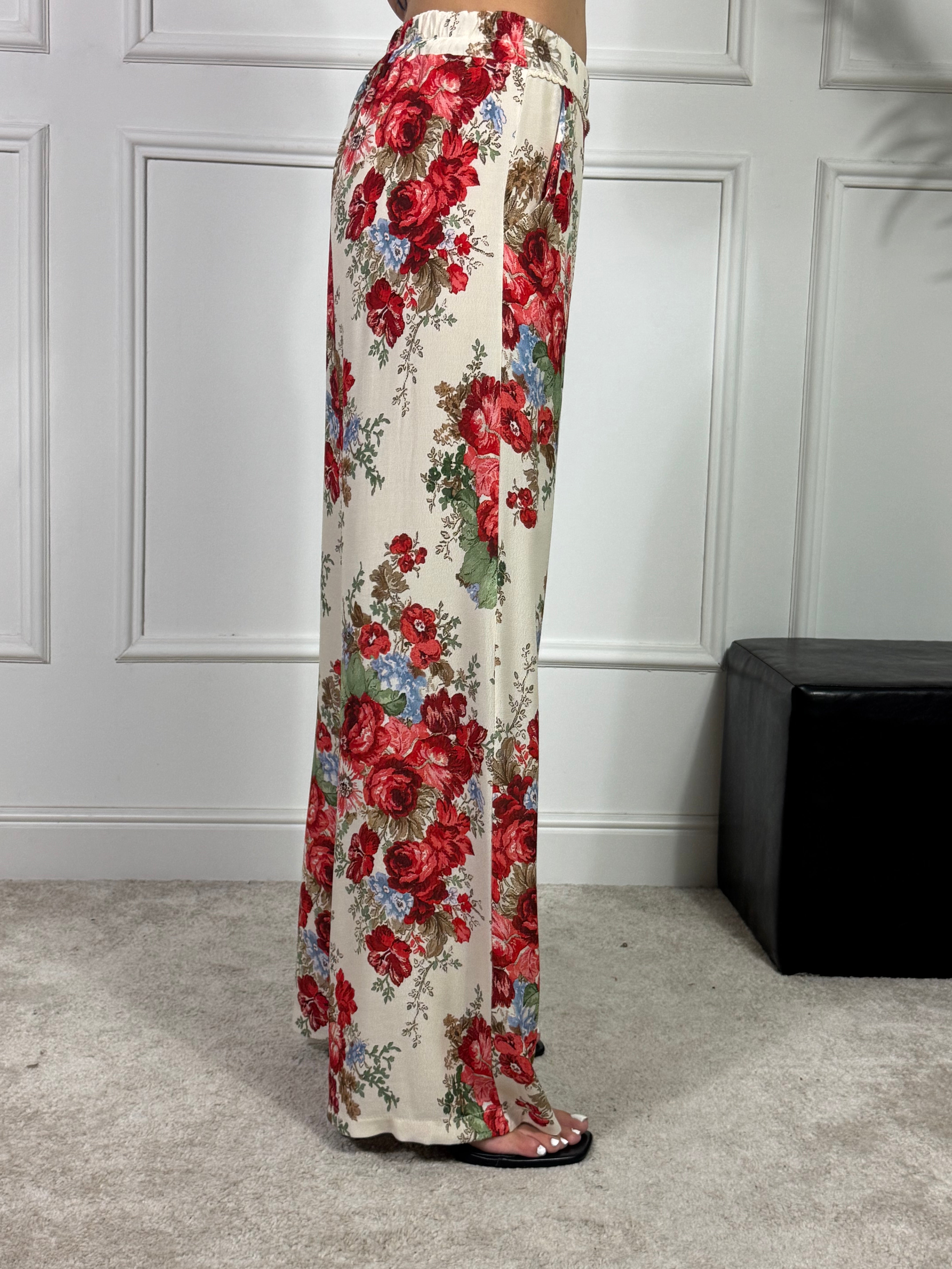 Pantalone Kikisix stampa ROSE ROSSE
