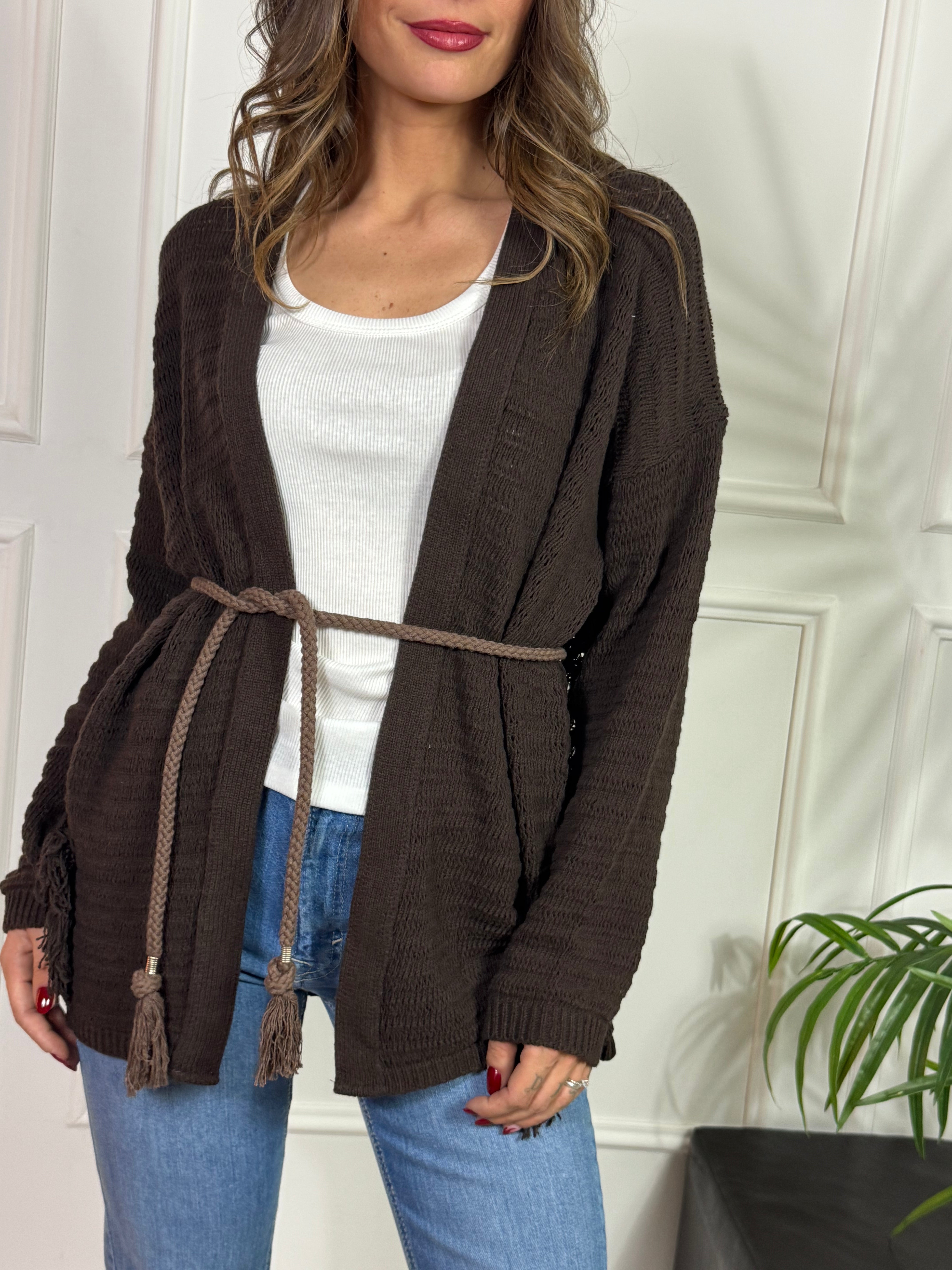 Cardigan frange Kontatto con cintura corda