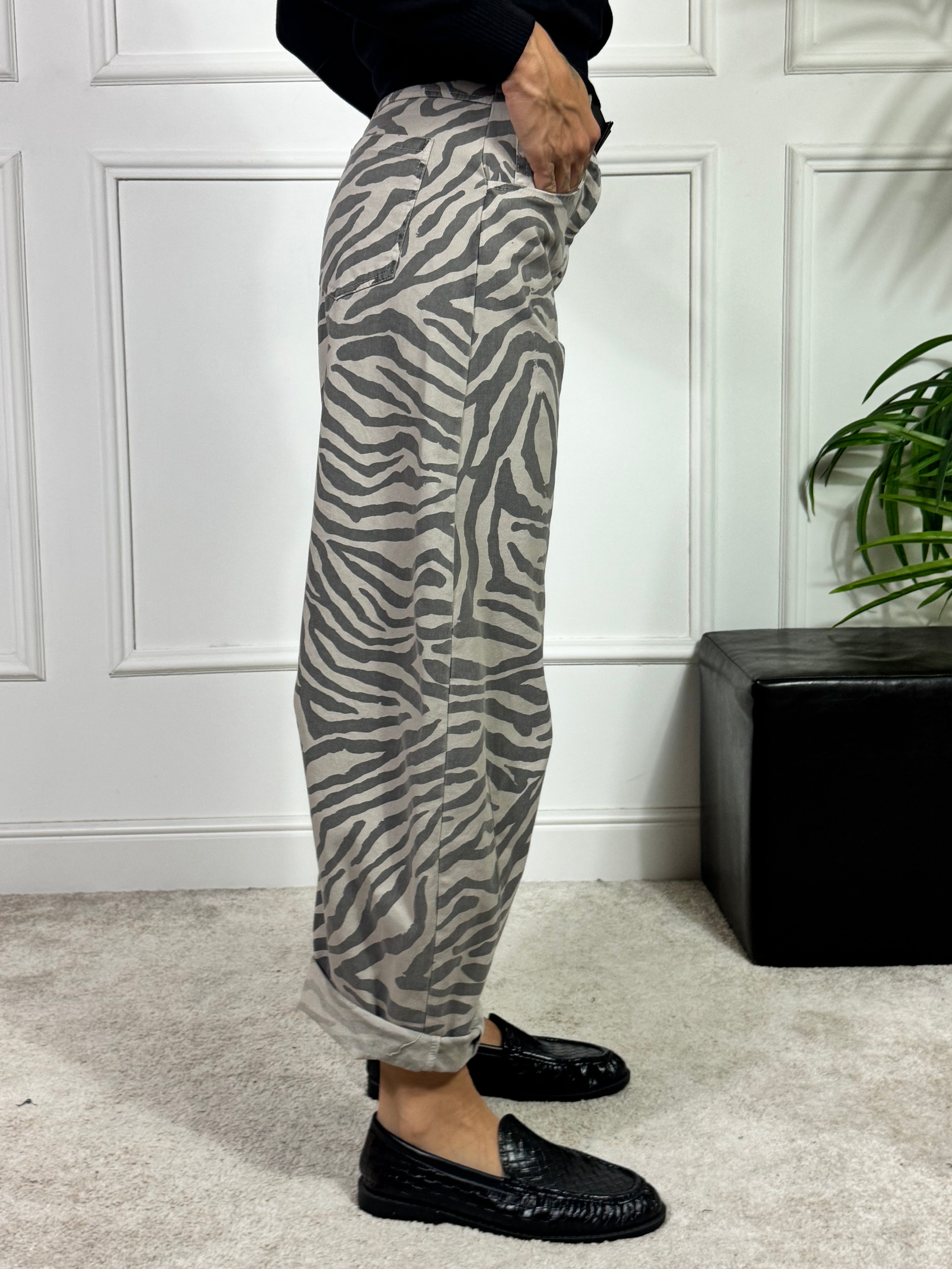 Pantalone tela cotone OVETTO Susy Mix fantasia ZEBRATA