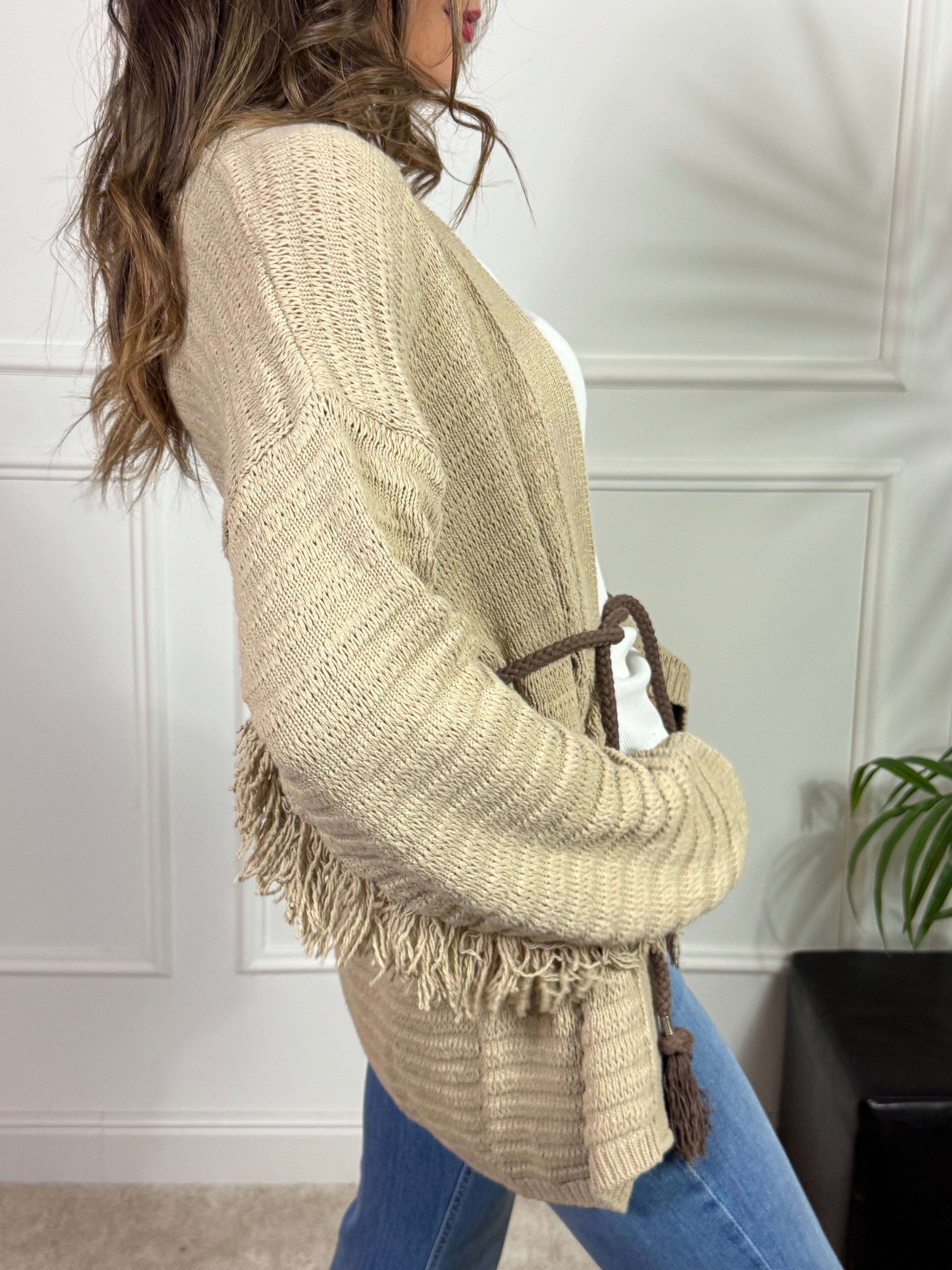 Cardigan frange Kontatto con cintura corda