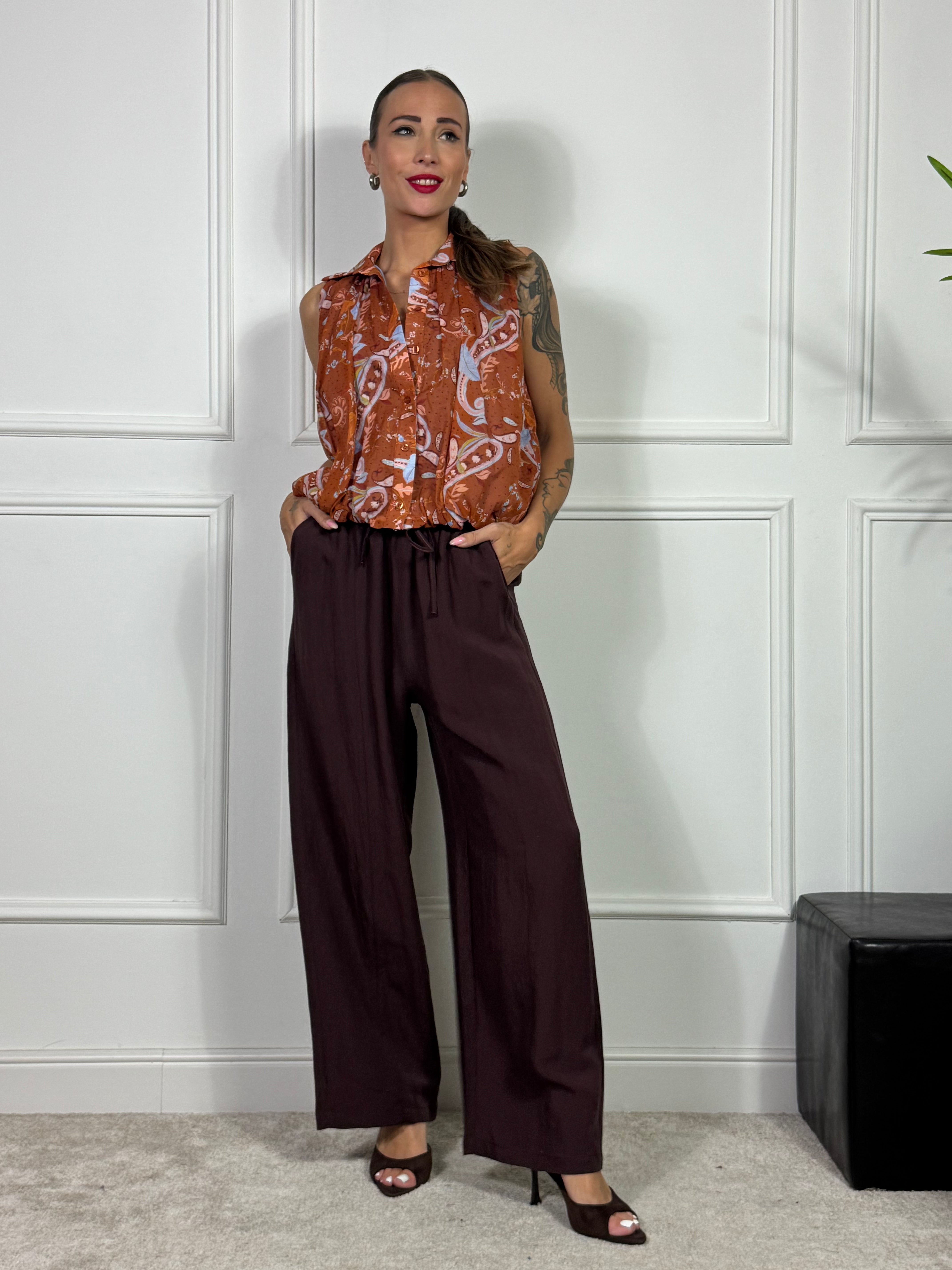 Pantalone Kikisix ampio dritto con tasche e coulisse