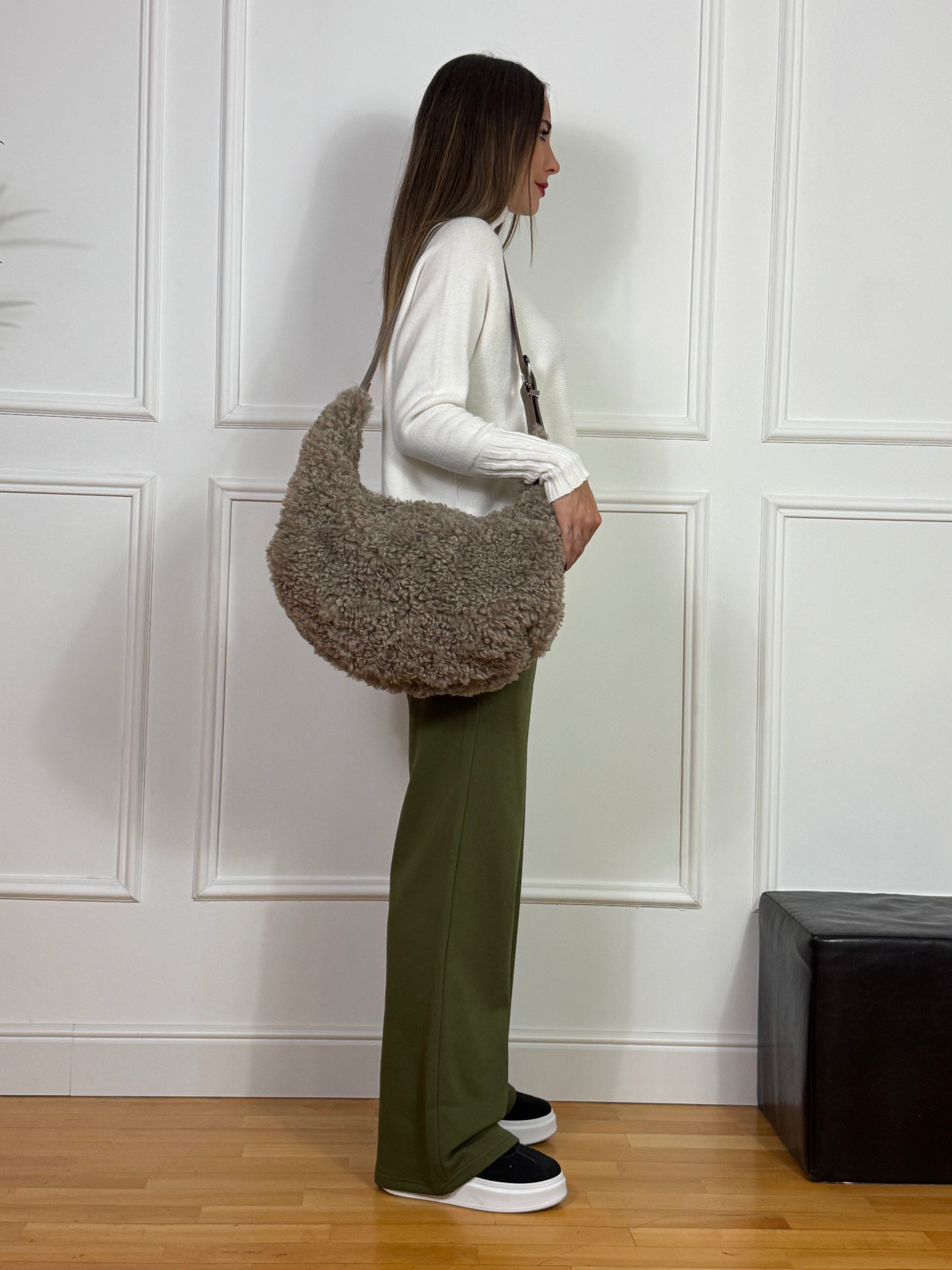 Borsa Philia Loft tessuto bouclè dettagli ecopelle