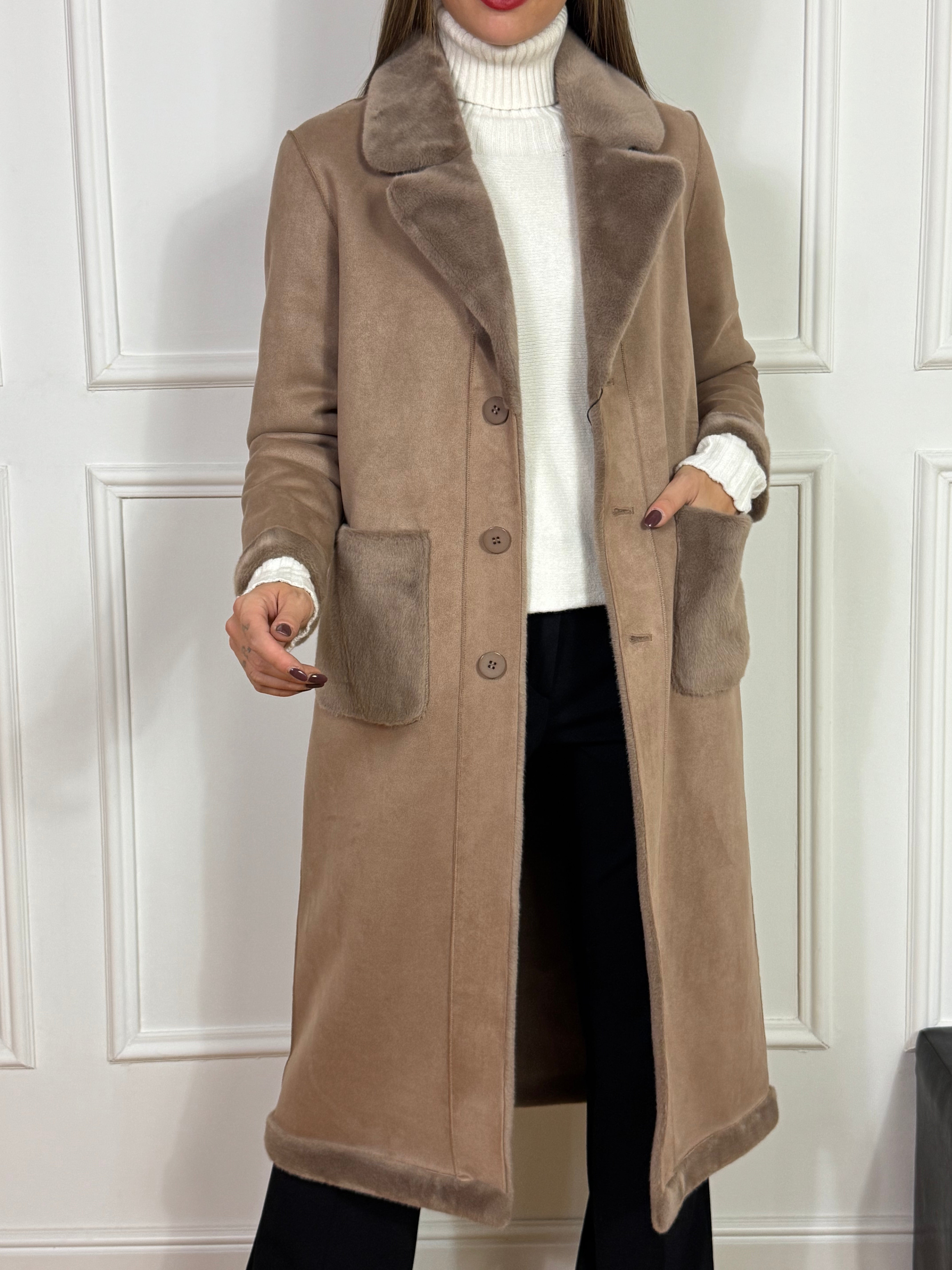 CAPPOTTO LUNGO Ragno REVERSIBILE ECODAINETTO - ECOPELLICCIA