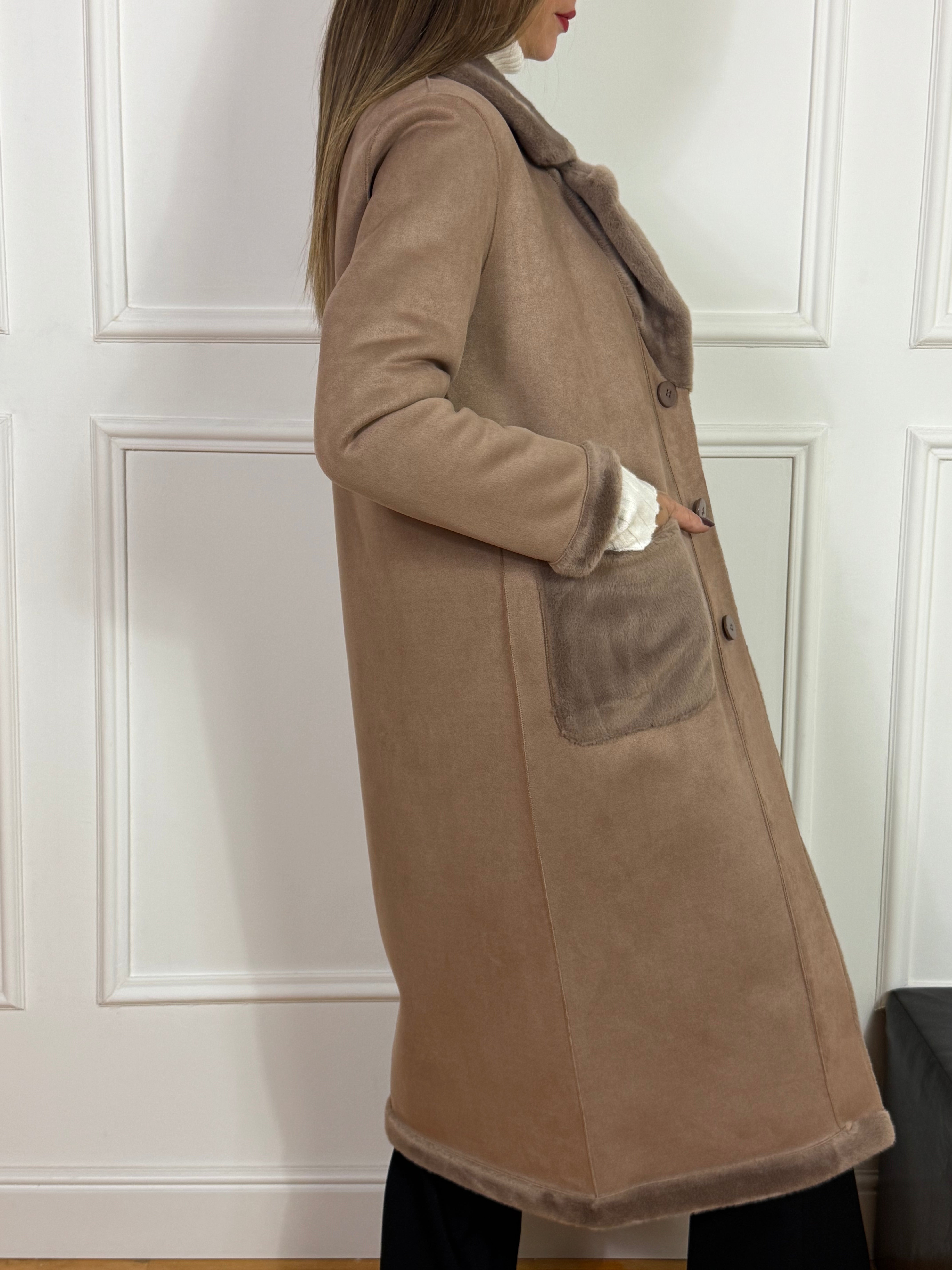 CAPPOTTO LUNGO Ragno REVERSIBILE ECODAINETTO - ECOPELLICCIA
