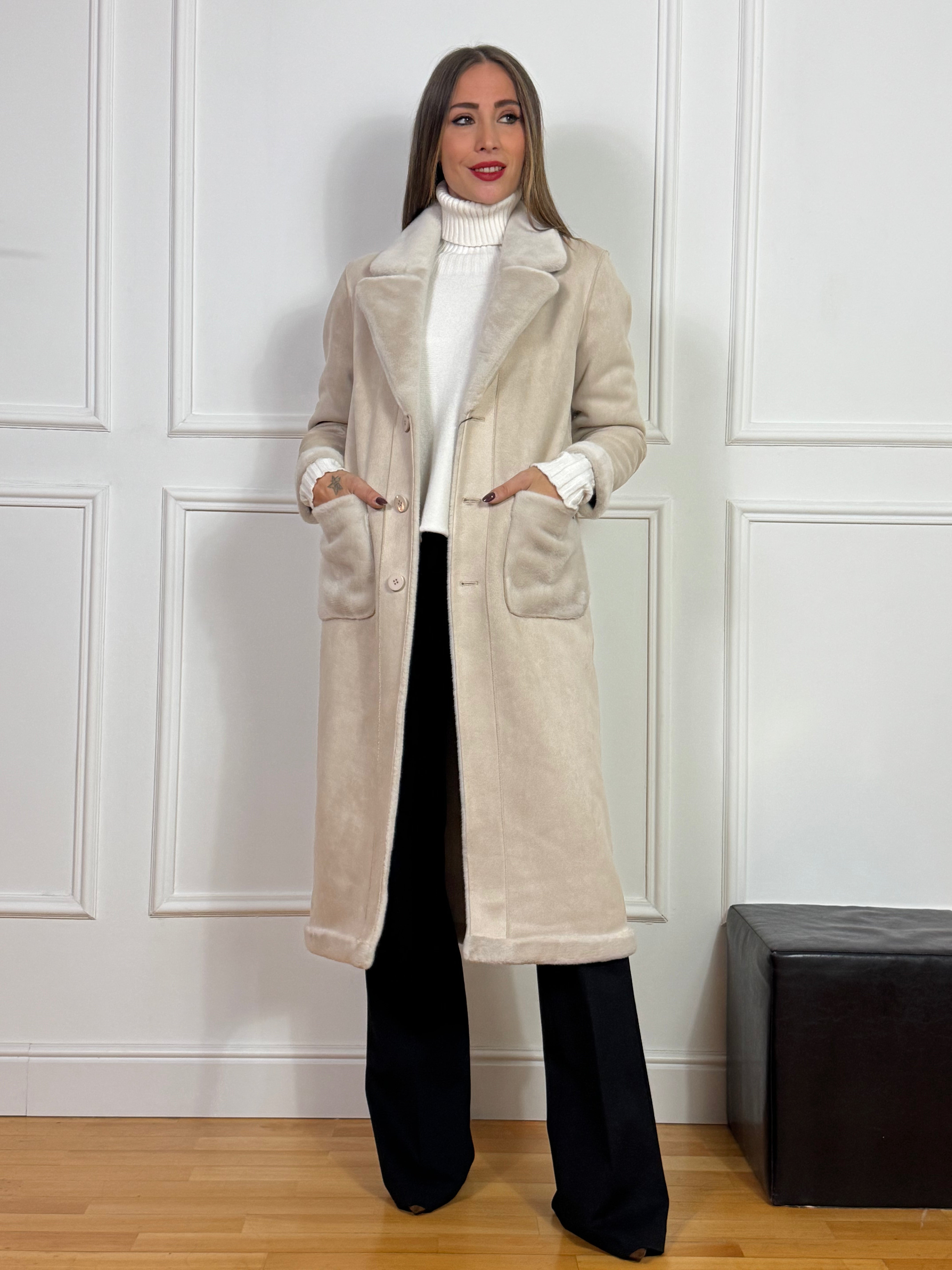 CAPPOTTO LUNGO Ragno REVERSIBILE ECODAINETTO - ECOPELLICCIA
