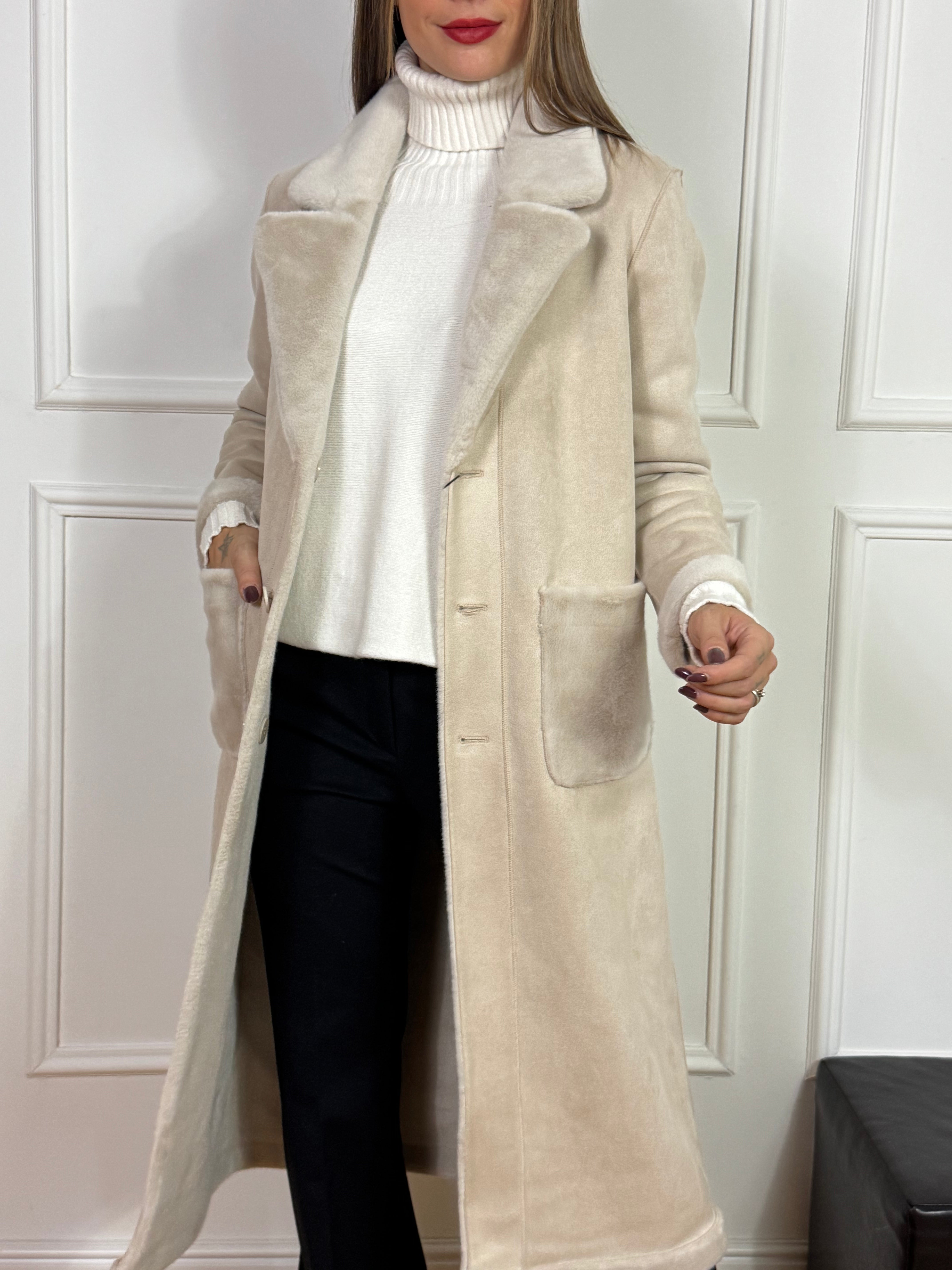 CAPPOTTO LUNGO Ragno REVERSIBILE ECODAINETTO - ECOPELLICCIA