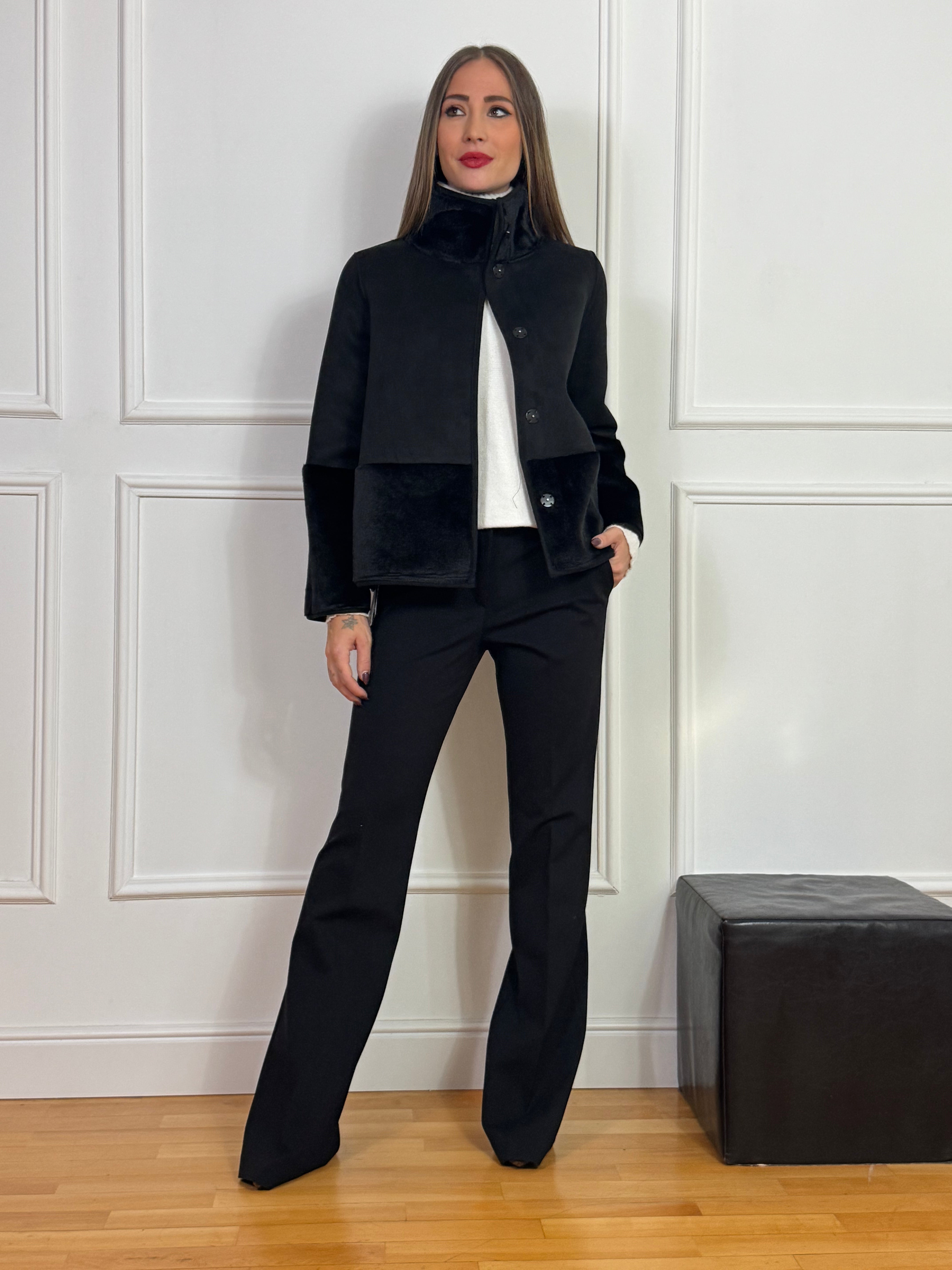 Giacca CABAN collo alto Ragno REVERSIBILE ECODAINETTO - ECOPELLICCIA