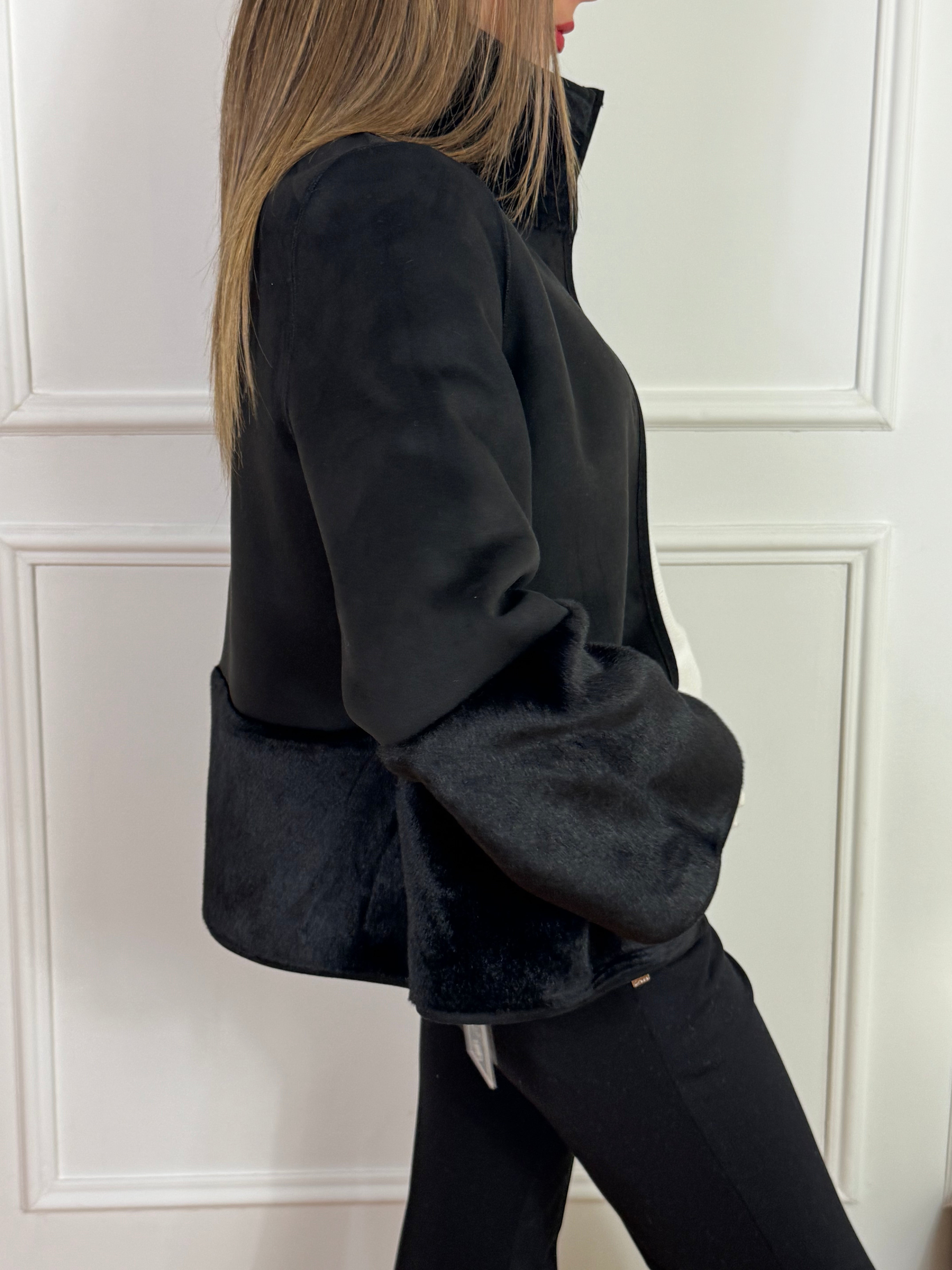 Giacca CABAN collo alto Ragno REVERSIBILE ECODAINETTO - ECOPELLICCIA