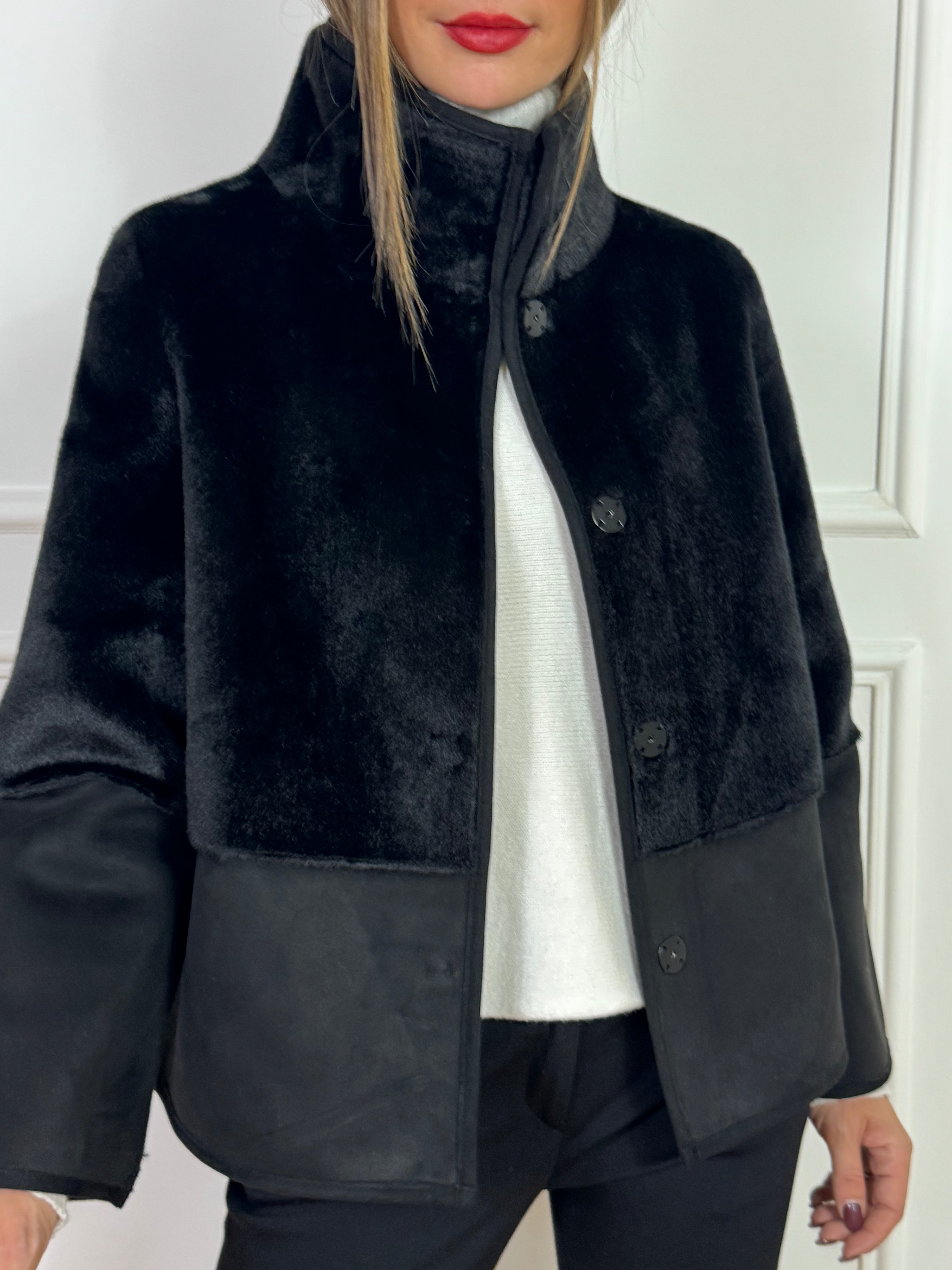 Giacca CABAN collo alto Ragno REVERSIBILE ECODAINETTO - ECOPELLICCIA