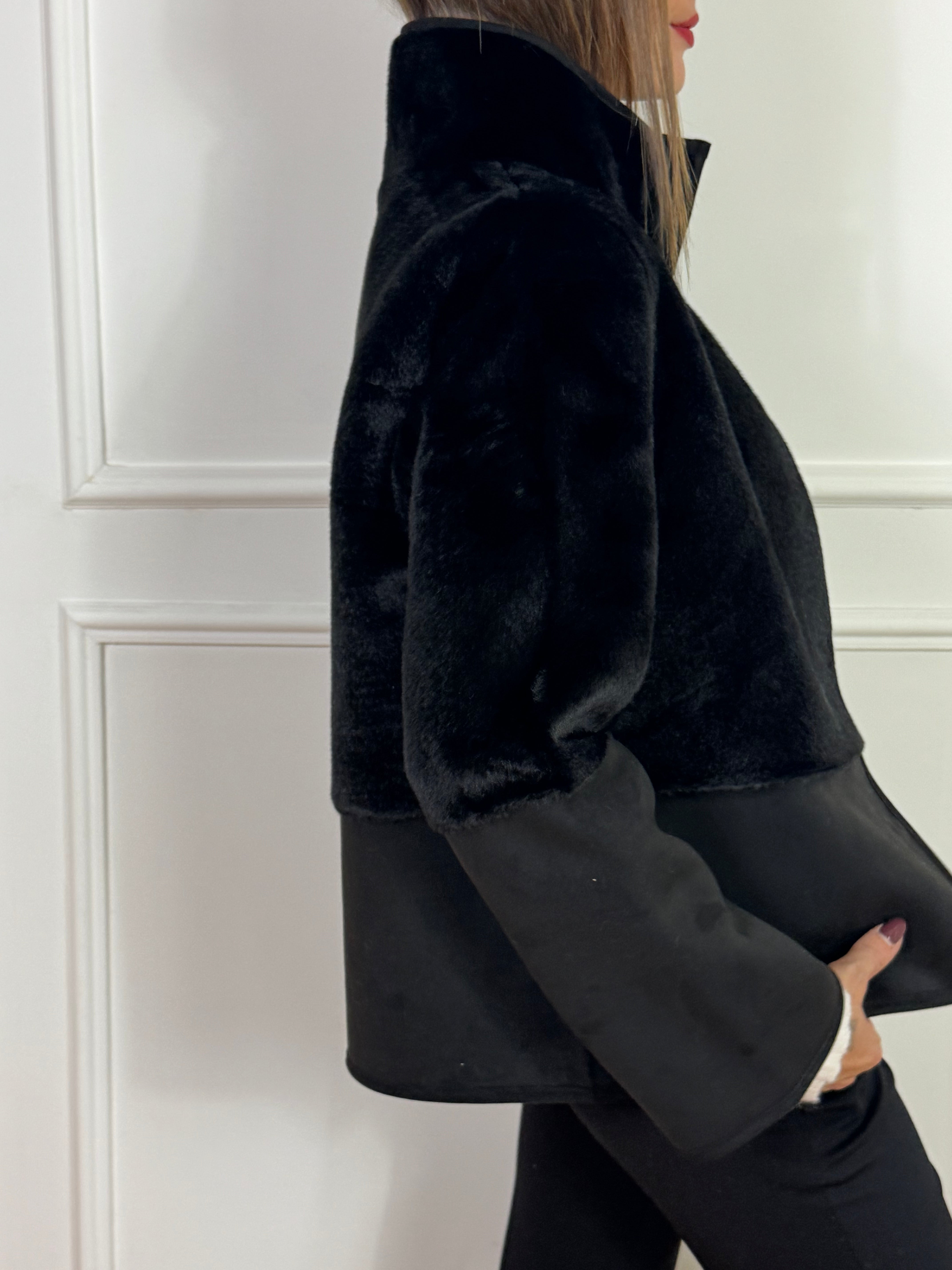 Giacca CABAN collo alto Ragno REVERSIBILE ECODAINETTO - ECOPELLICCIA