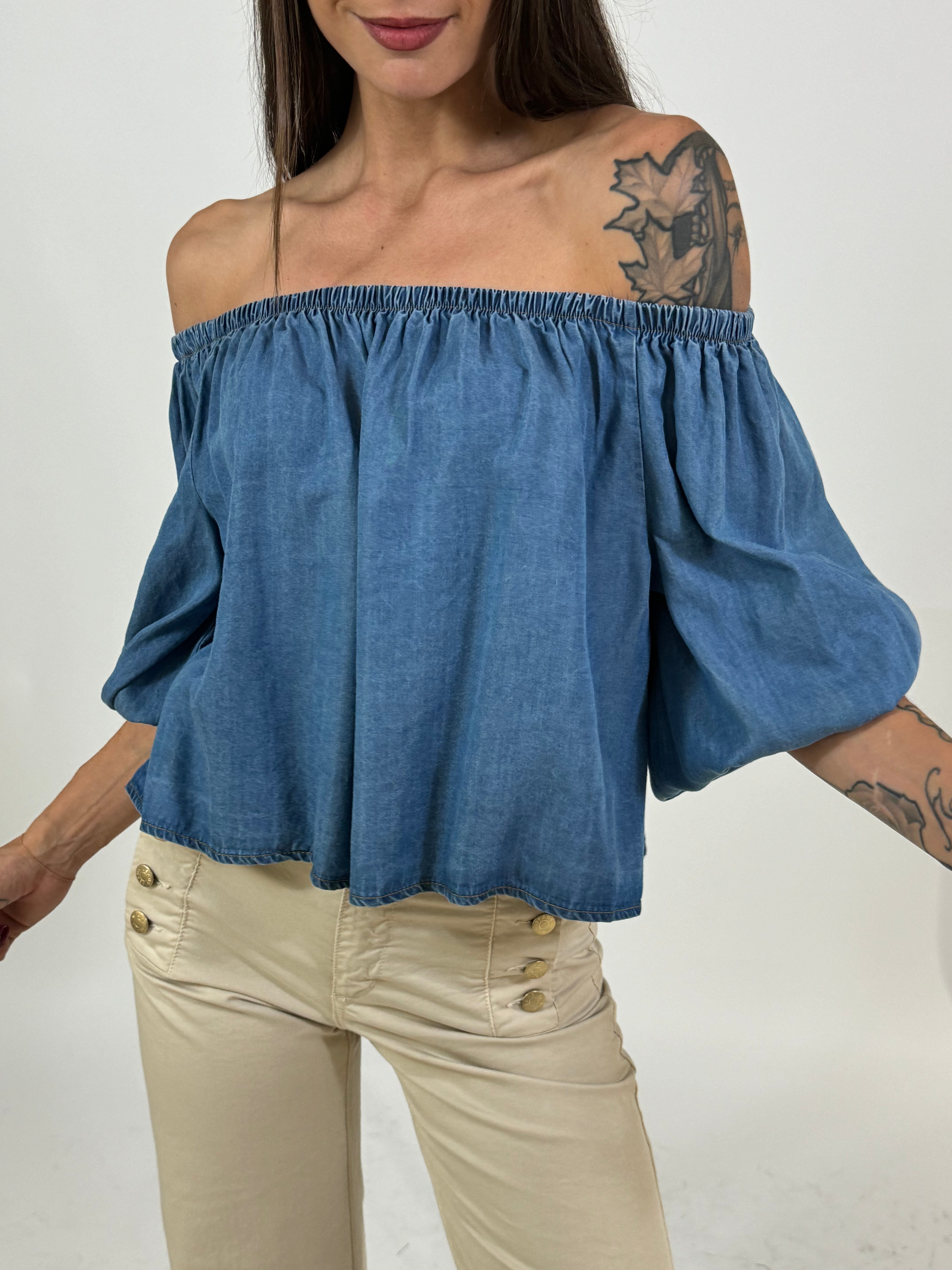 Camicia in chambray Tensione In con scollo elasticizzato