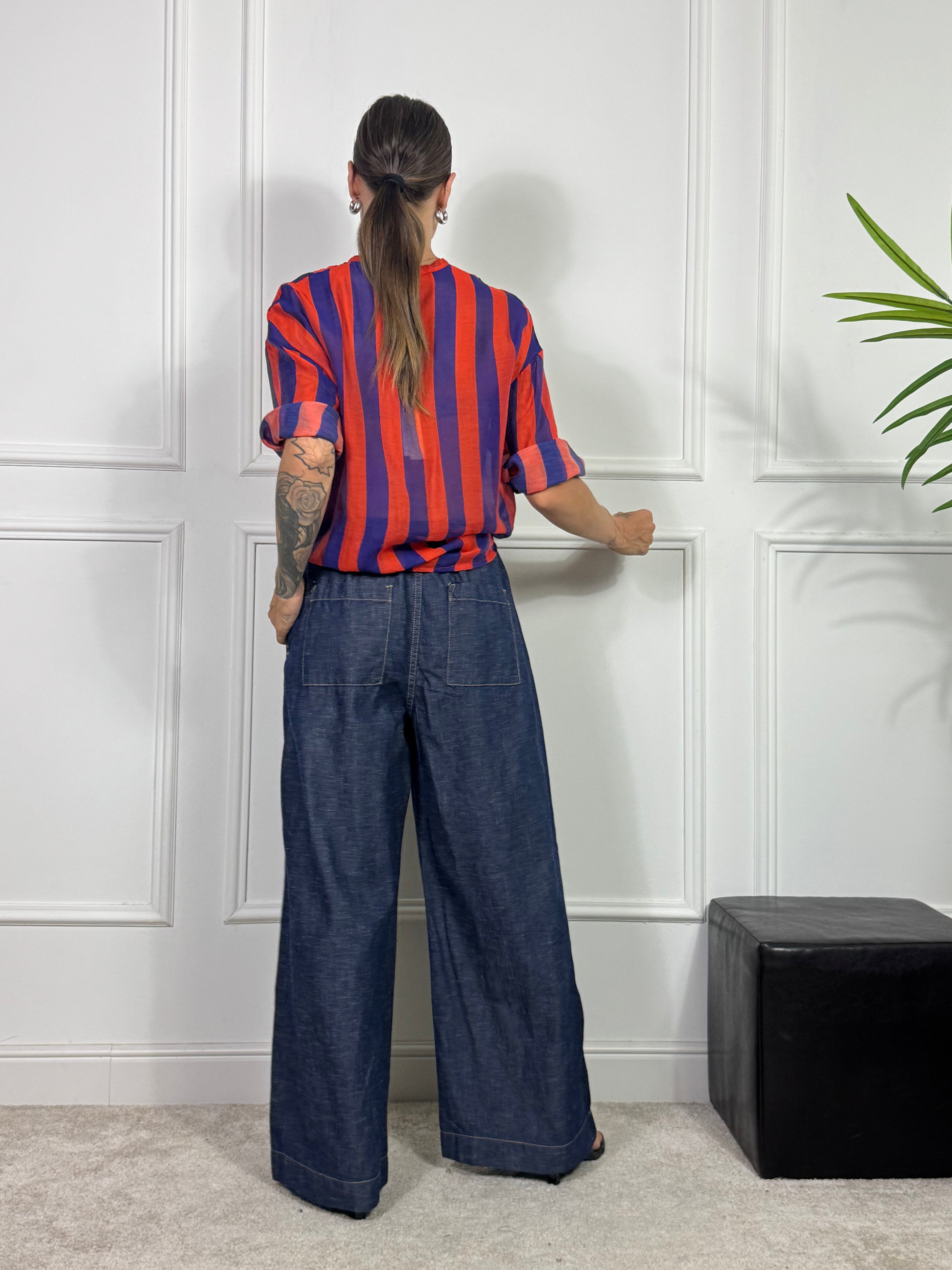 Pantalone palazzo Victoria ILMH in cotone jeans scuro