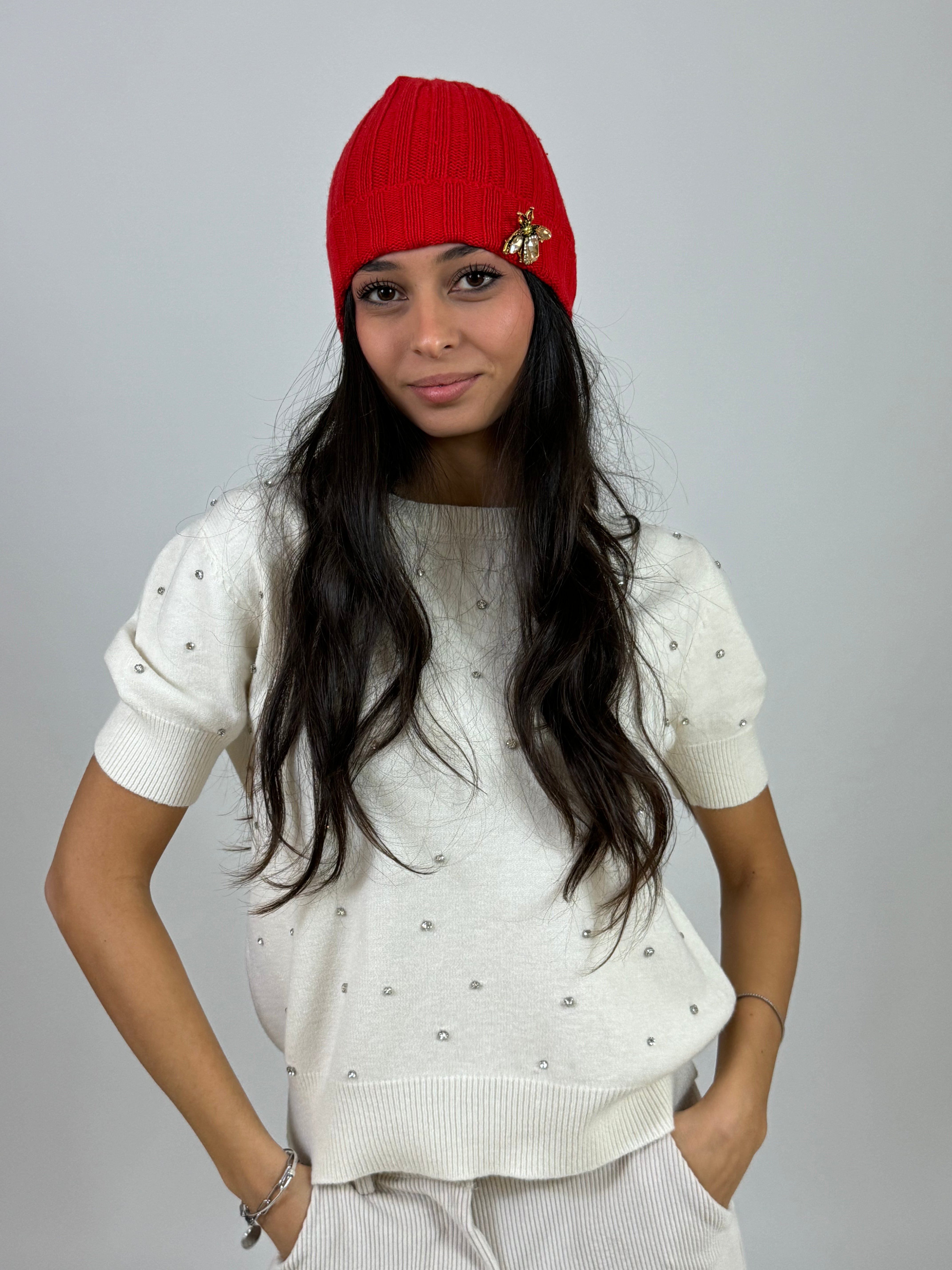Cuffia beanie a coste in misto cashmere Kikisix con spilla APE