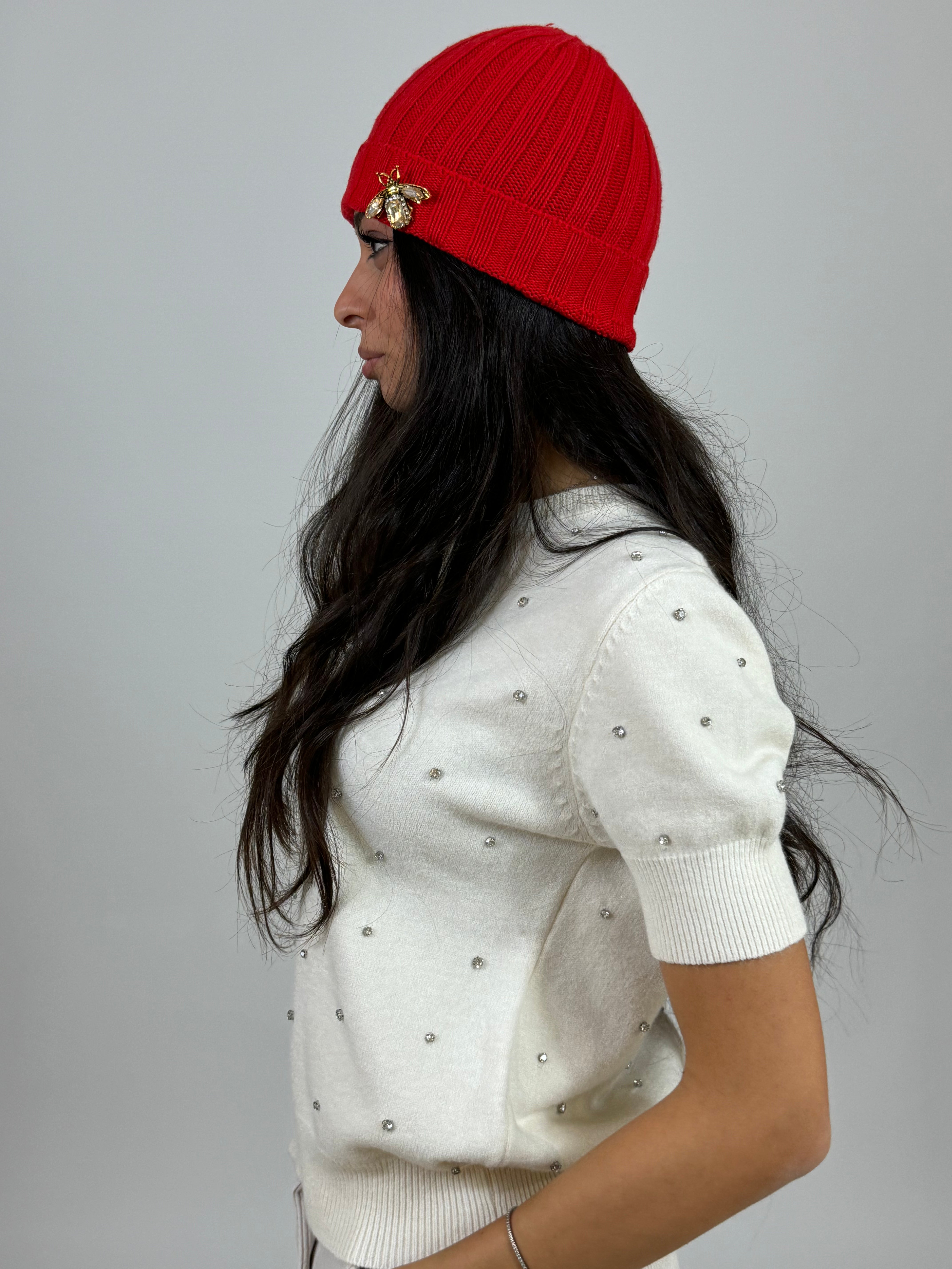 Cuffia beanie a coste in misto cashmere Kikisix con spilla APE