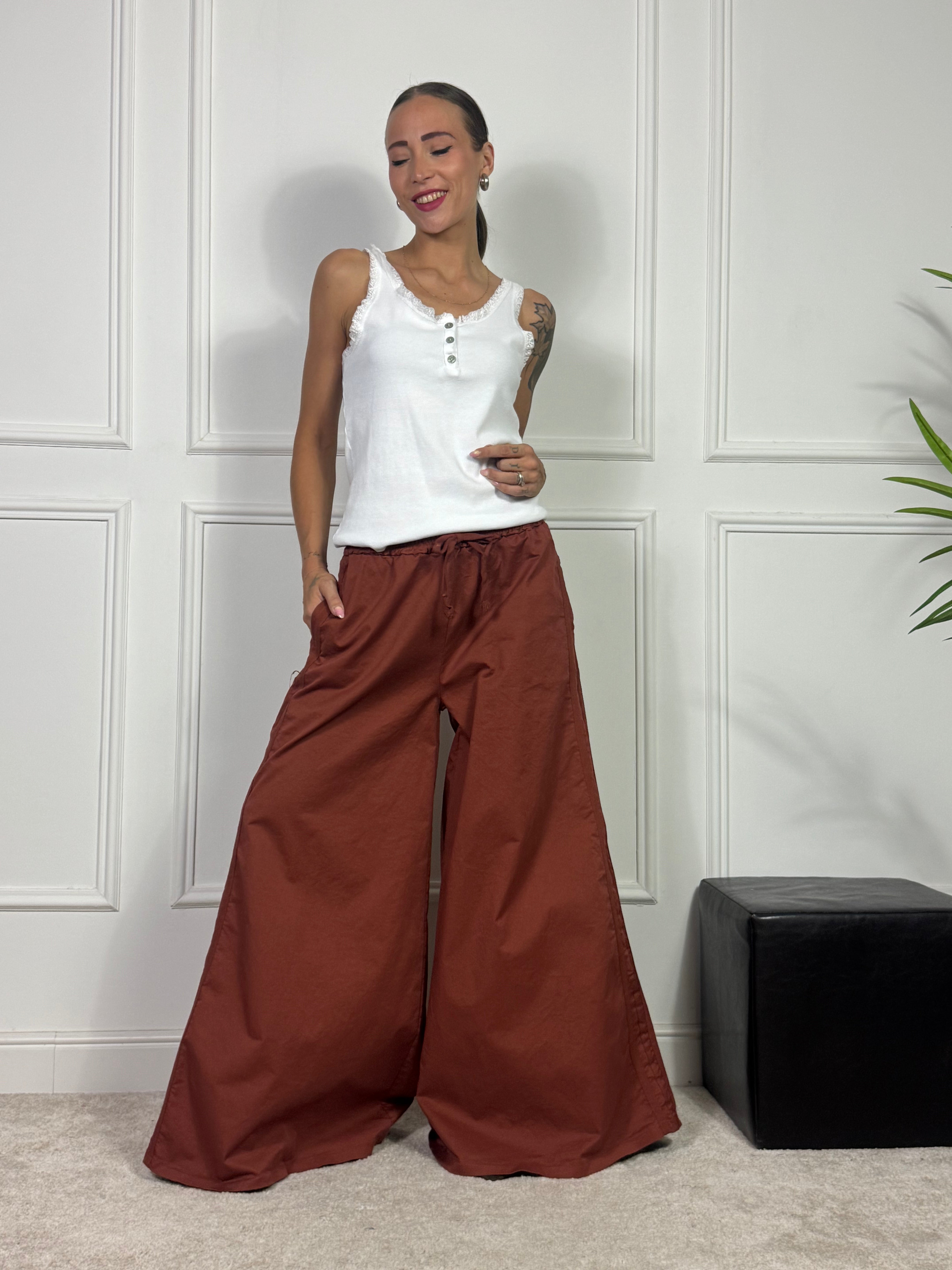Pantalone PALAZZO Victoria ILMH BANDE PASSAMANERIA TONO SU TONO