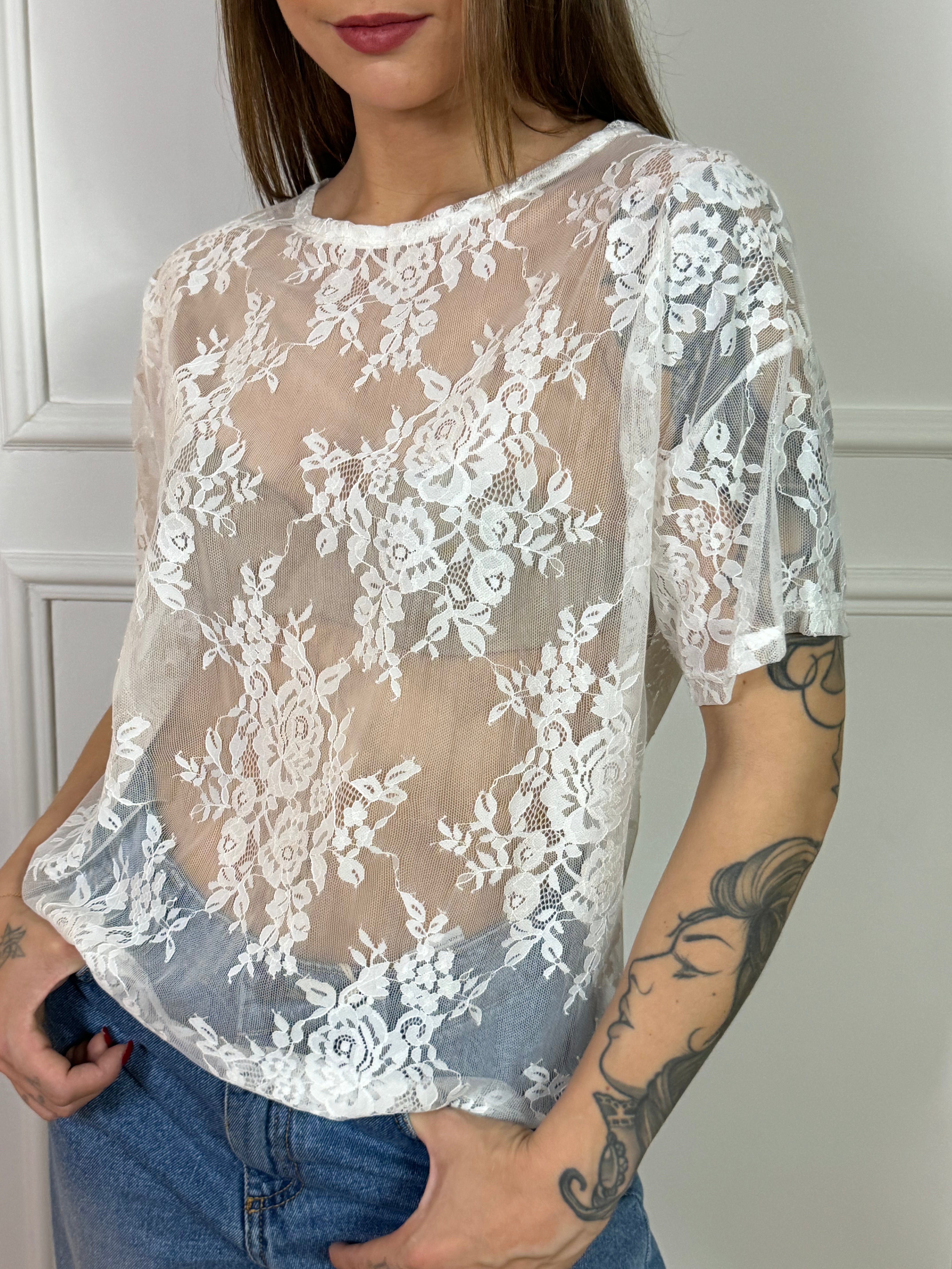 Maglia in pizzo manica corta Kikisix