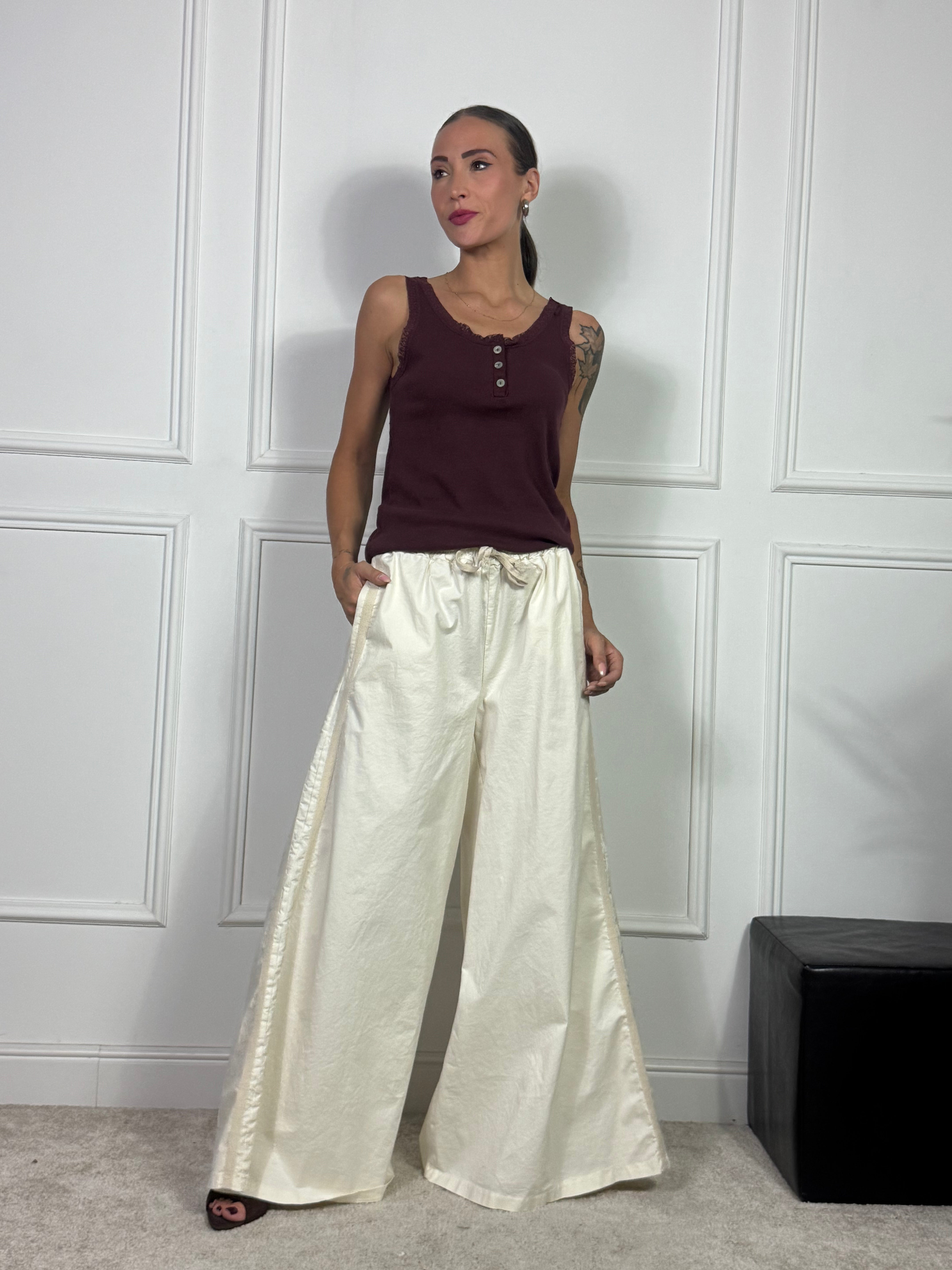 Pantalone PALAZZO Victoria ILMH BANDE PASSAMANERIA TONO SU TONO