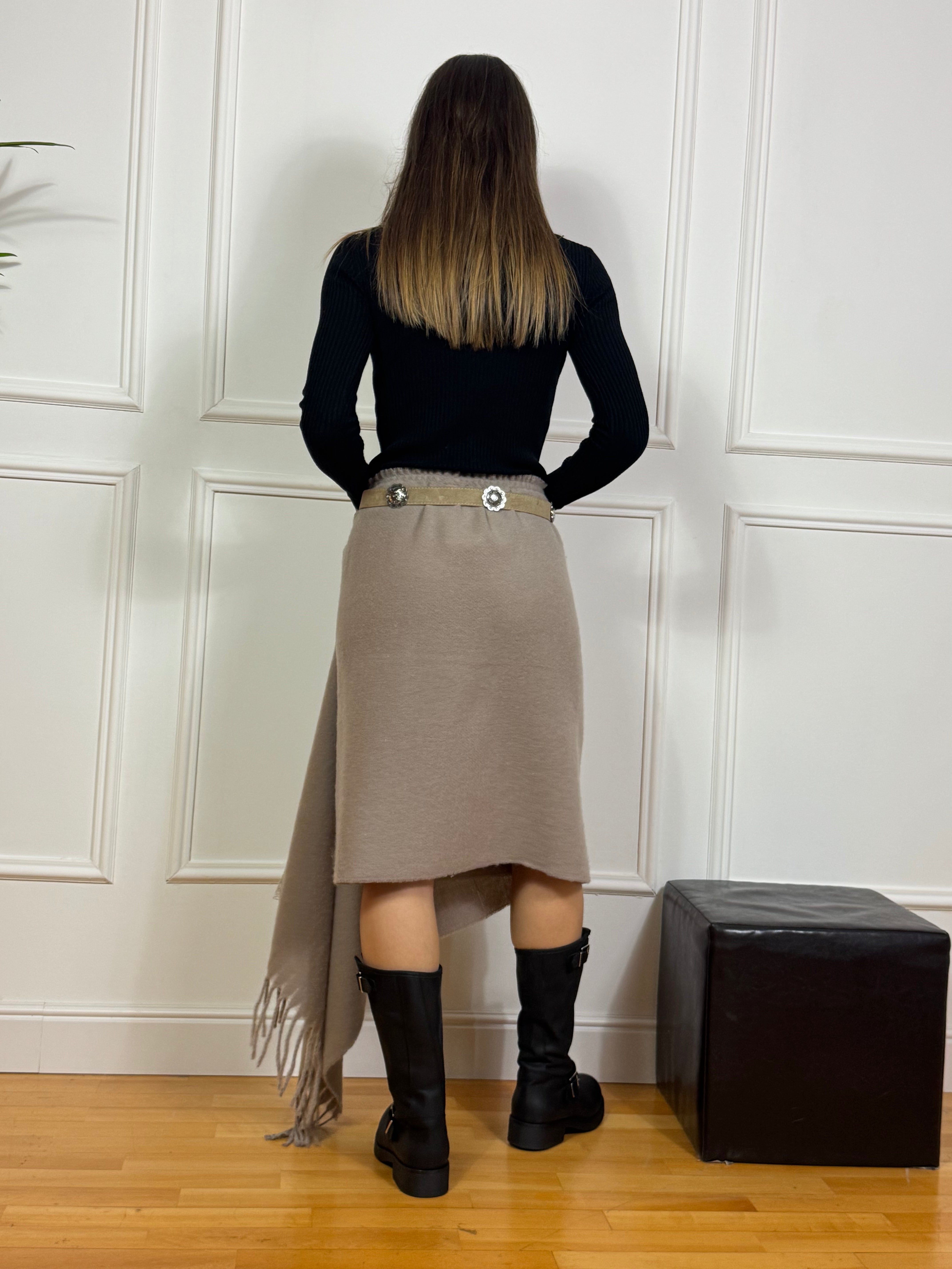 Gonna in pannetto con cintura e frange Tensione In