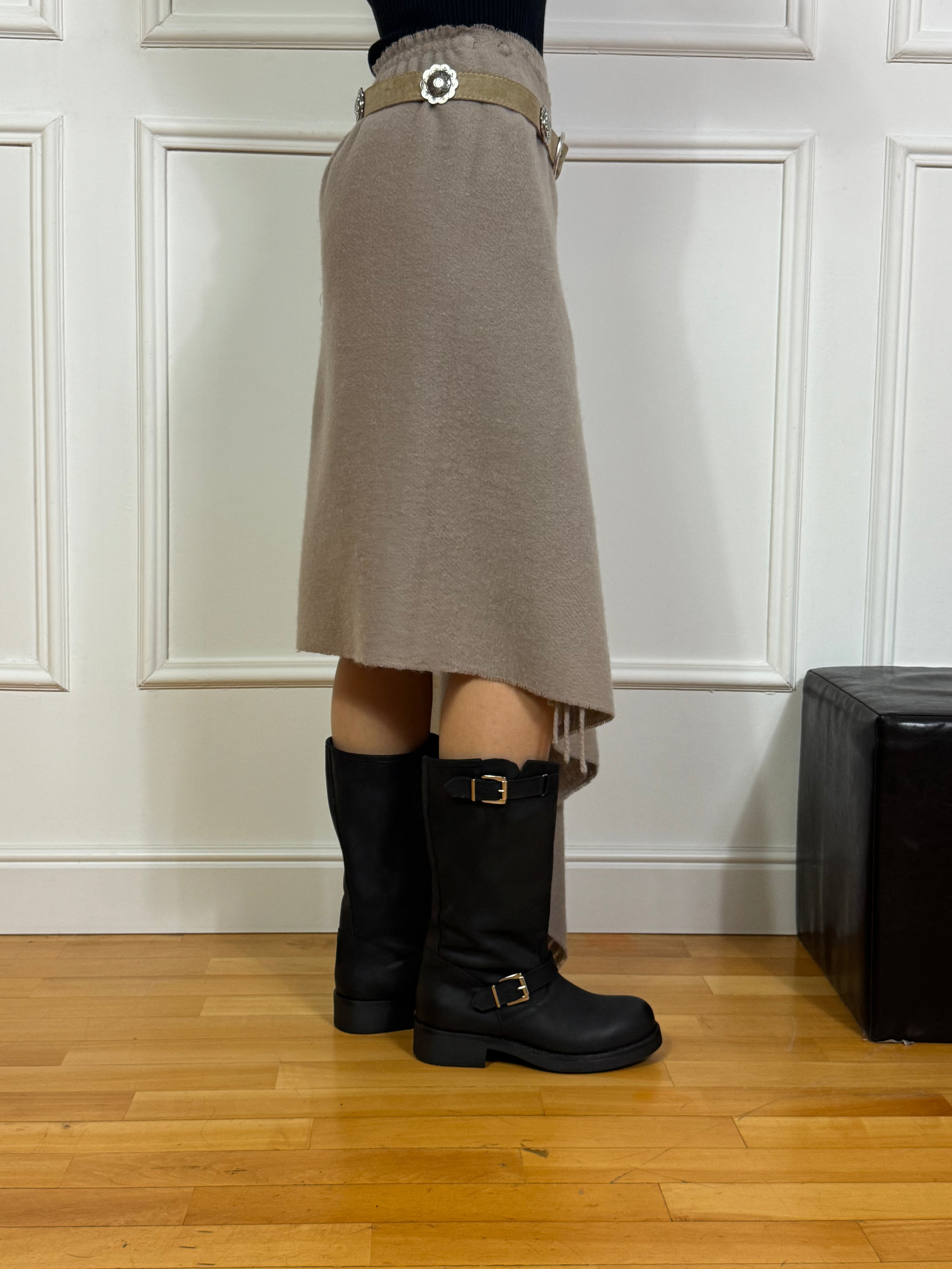 Gonna in pannetto con cintura e frange Tensione In