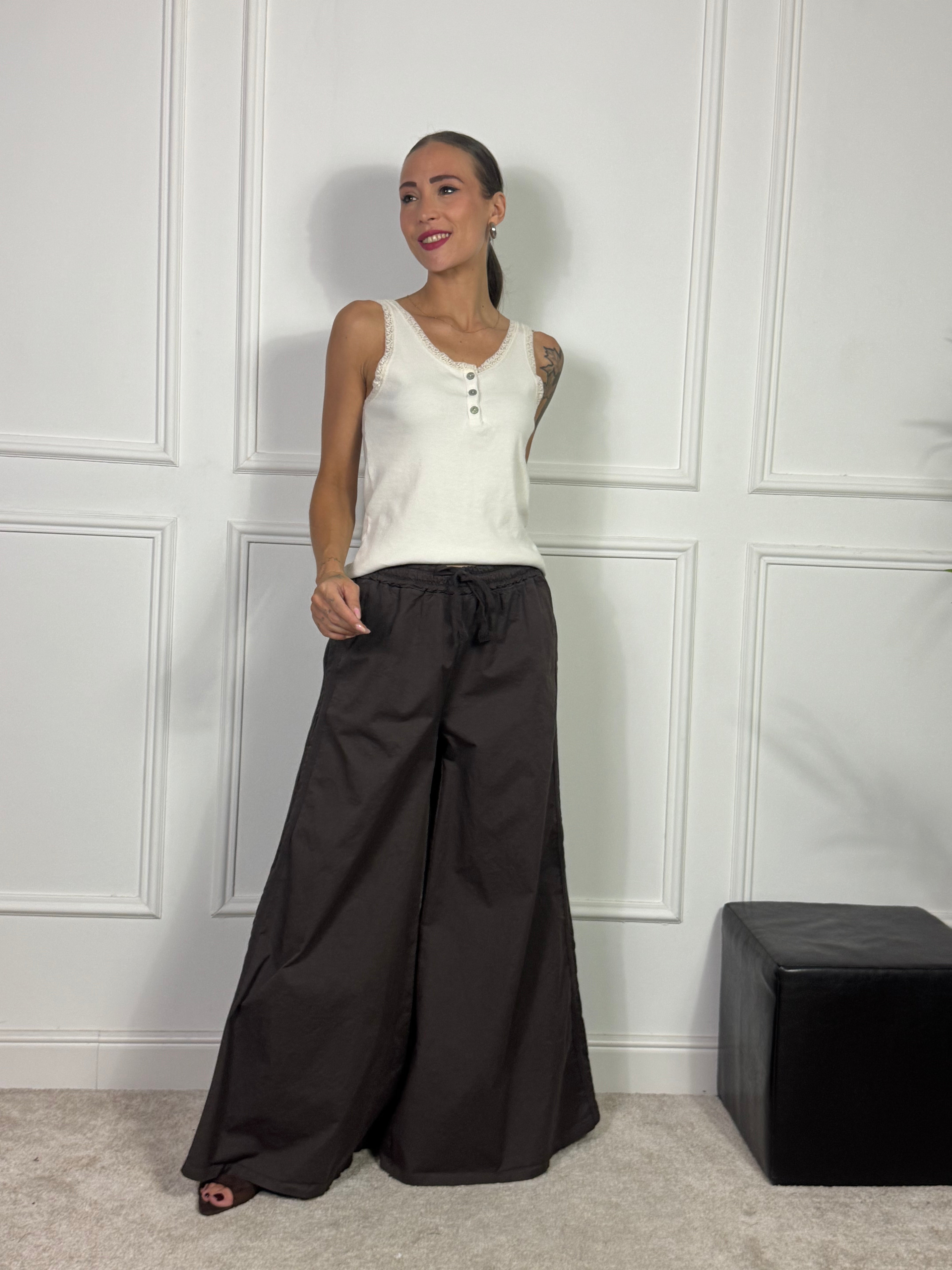 Pantalone PALAZZO Victoria ILMH BANDE PASSAMANERIA TONO SU TONO