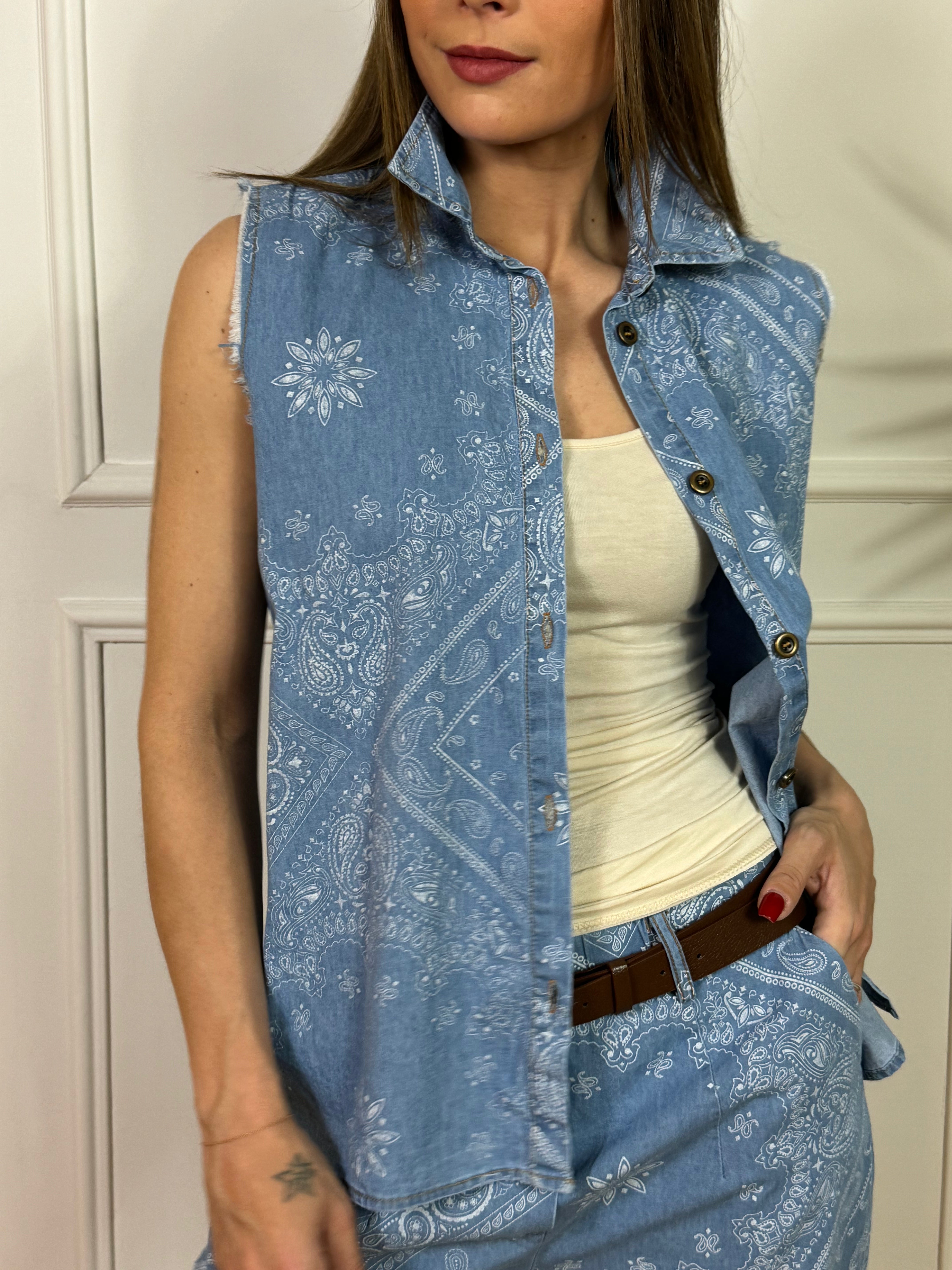 Camicia SMANICATA Kikisix chambray fantasia BANDANA