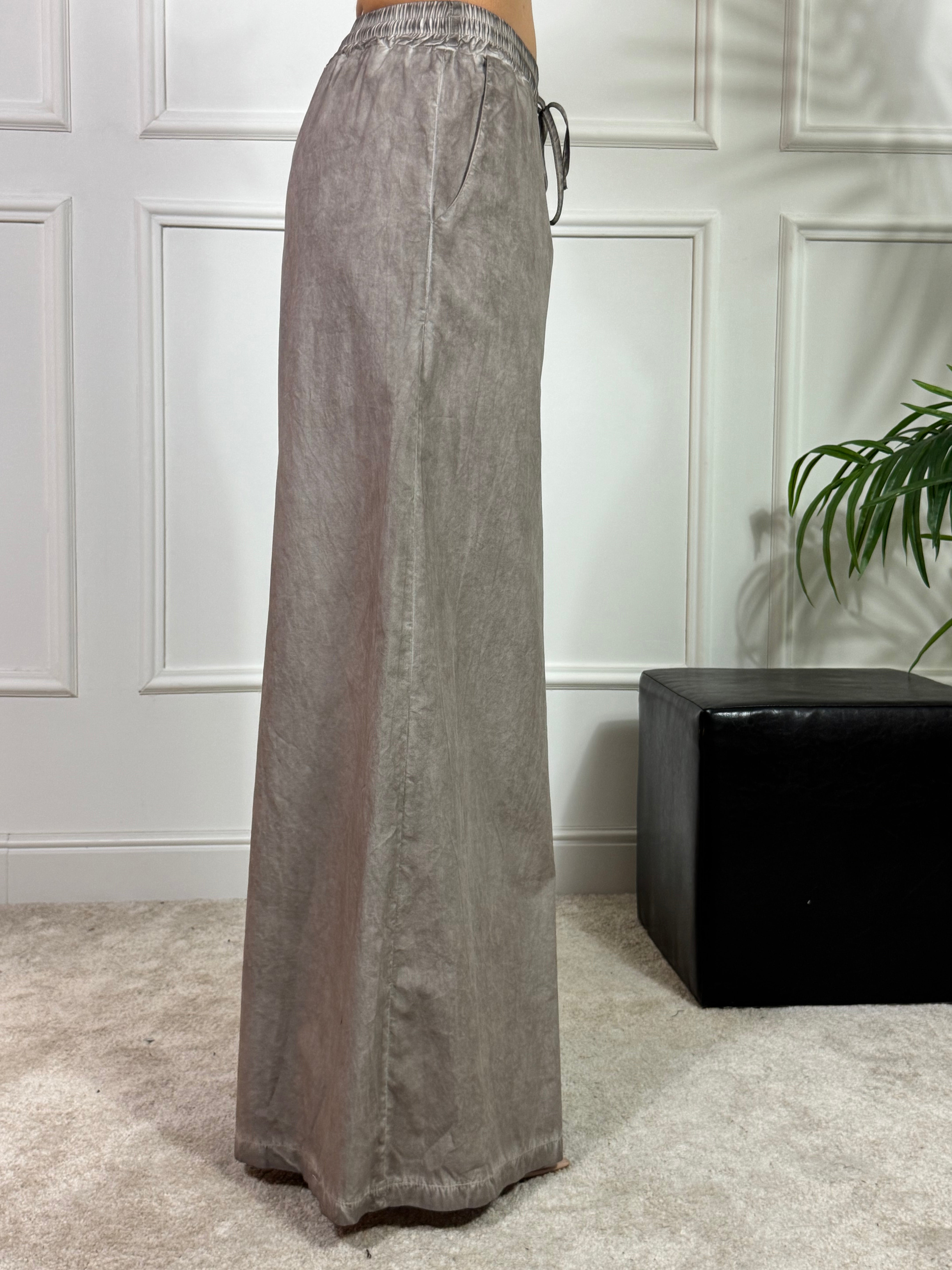 PANTALONE PALAZZO IN COTONE  Have One EFFETTO VINTAGE con coulisse