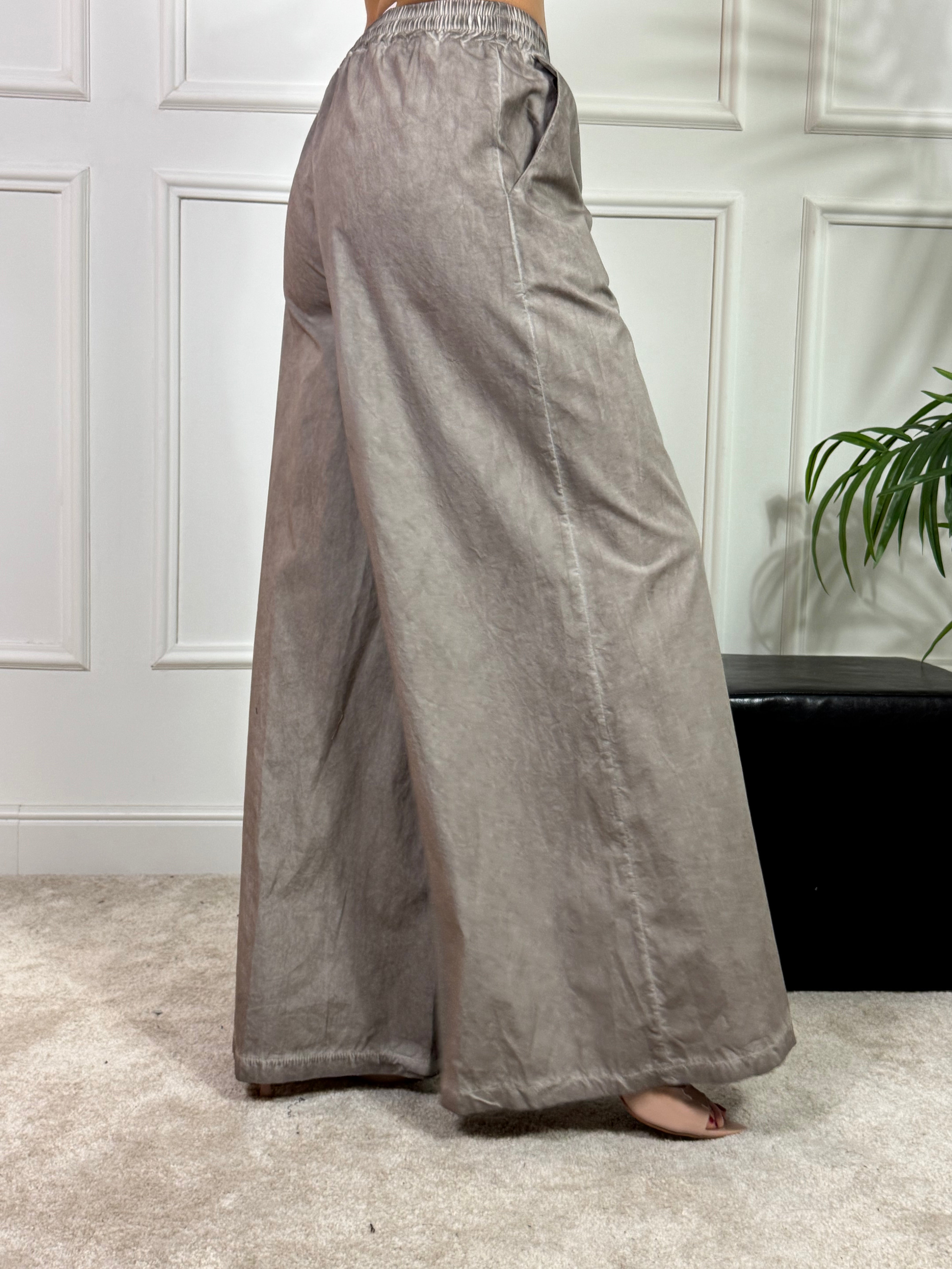 PANTALONE PALAZZO IN COTONE  Have One EFFETTO VINTAGE con coulisse