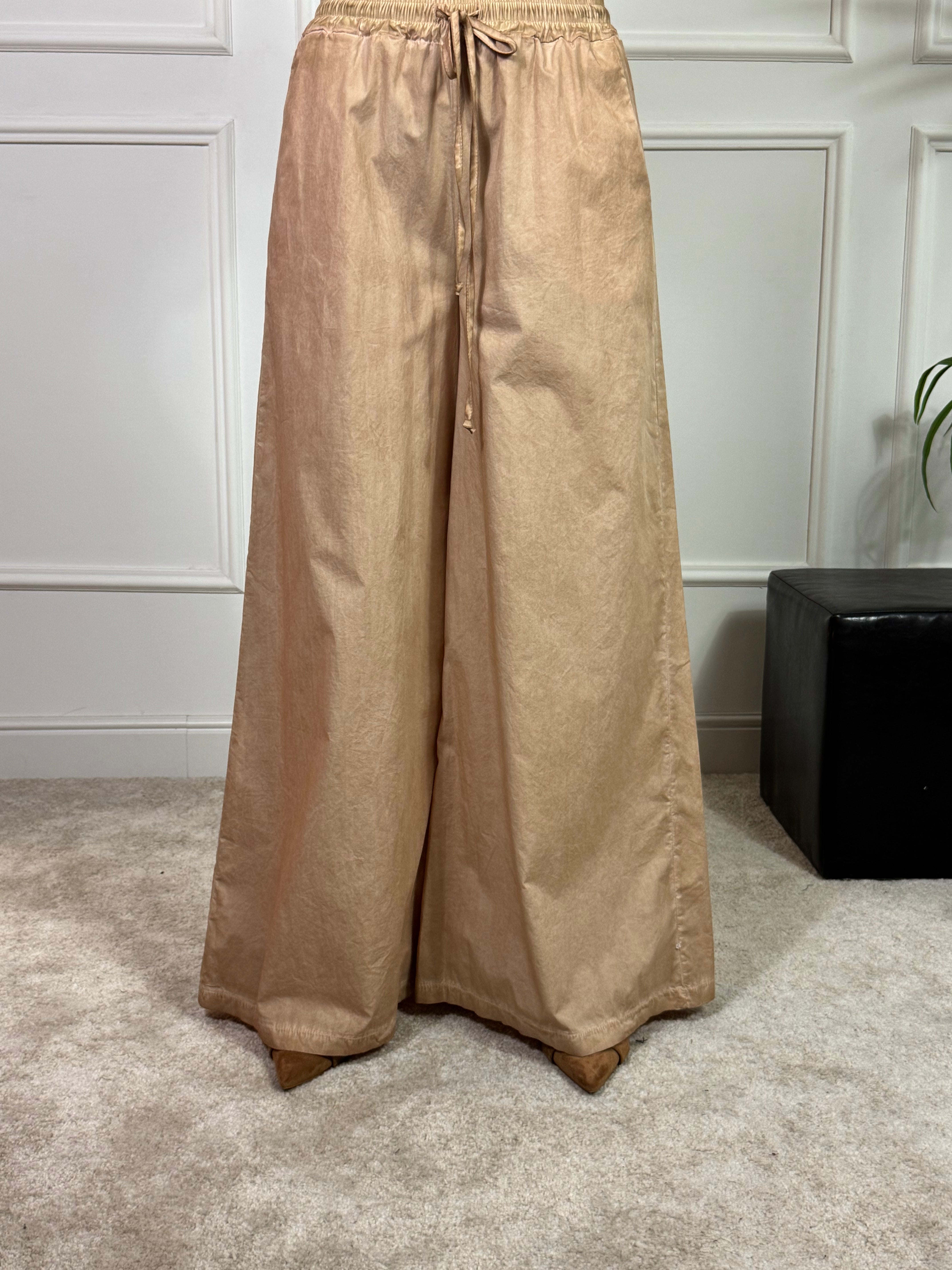 PANTALONE PALAZZO IN COTONE  Have One EFFETTO VINTAGE con coulisse