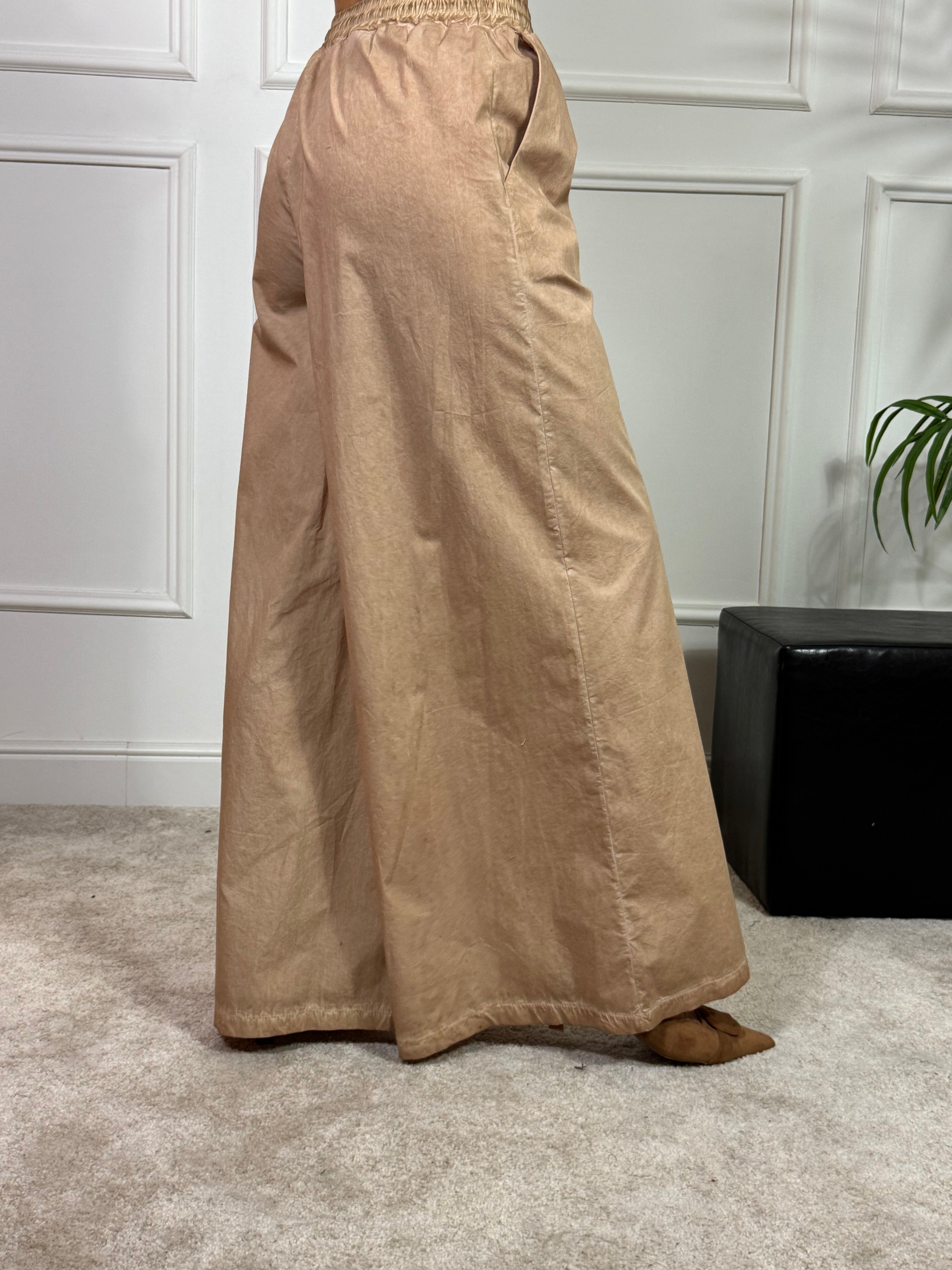 PANTALONE PALAZZO IN COTONE  Have One EFFETTO VINTAGE con coulisse