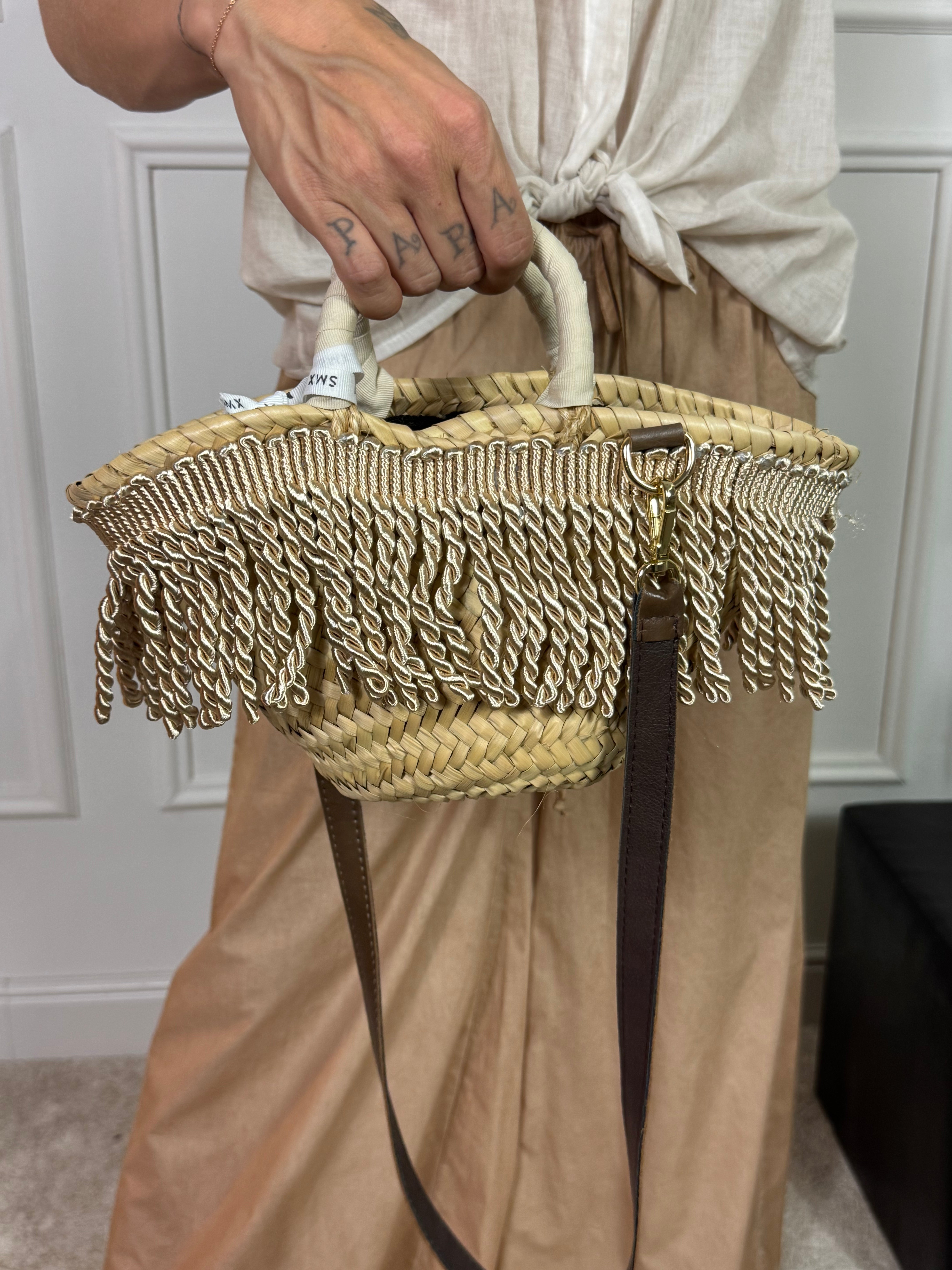 Borsa a cestino Susy Mix con frange di corda